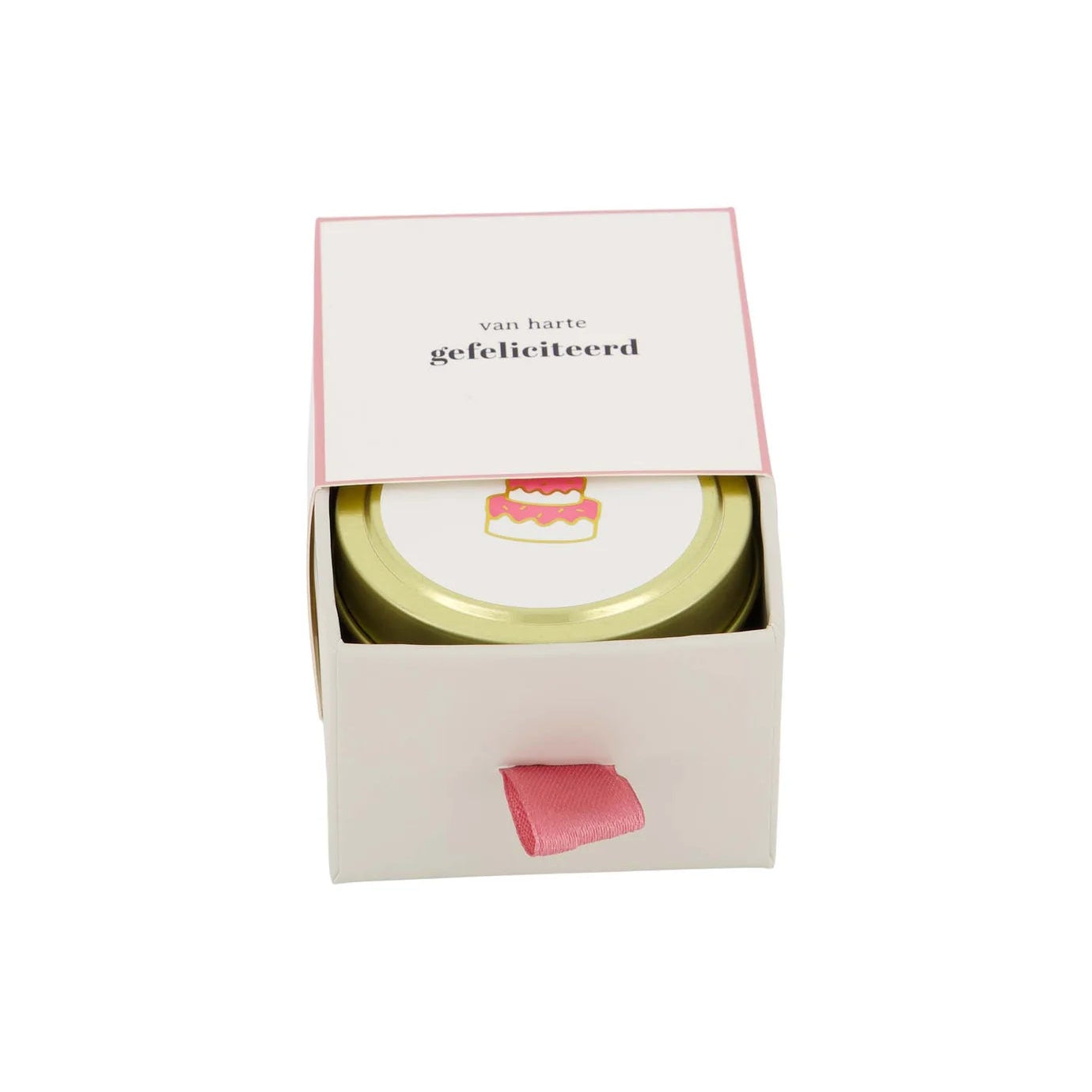 Zusss - geurkaars tinnen in schuifdoosje gefeliciteerd taart - wit/roze