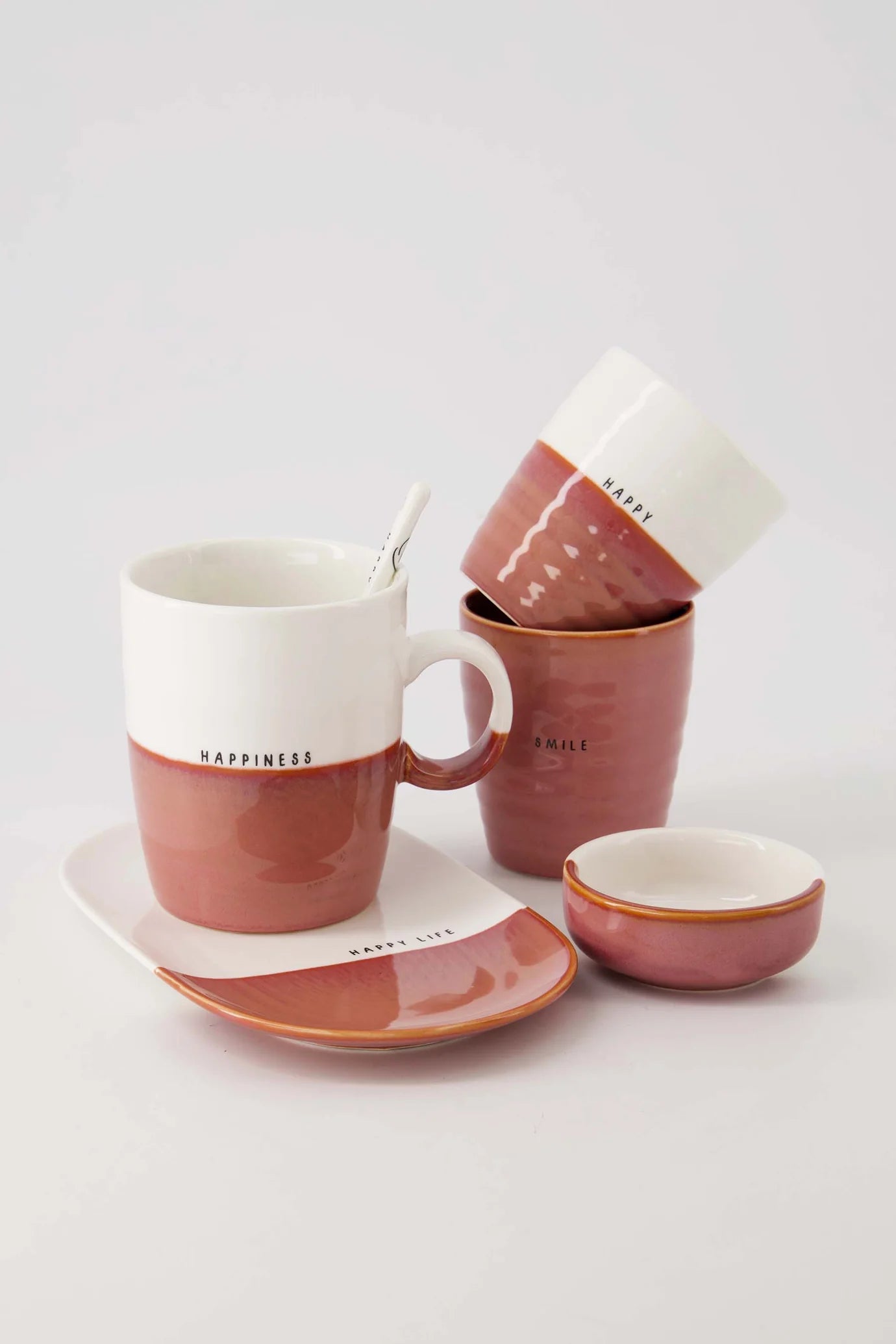 Zusss - serveerschaal happy life - wit/burgundy