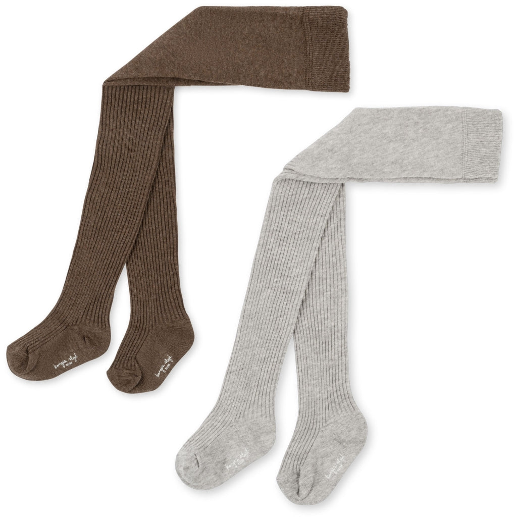 Konges Slojd - 2 pack rib tights - soft grey / brown