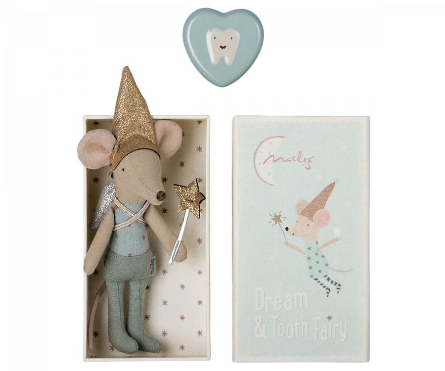 Maileg - tandenfee muis in matchbox - blauw