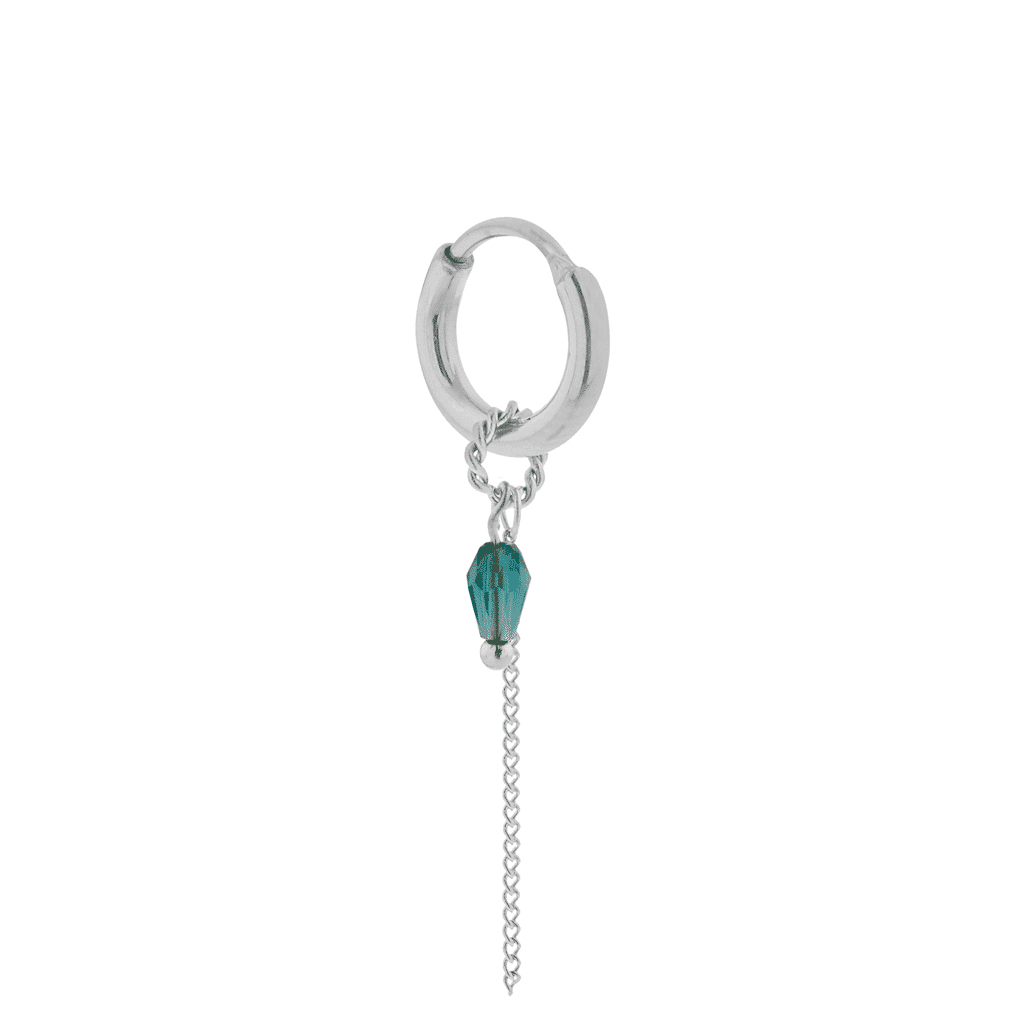 Label Kiki - chain green drop hoop silver