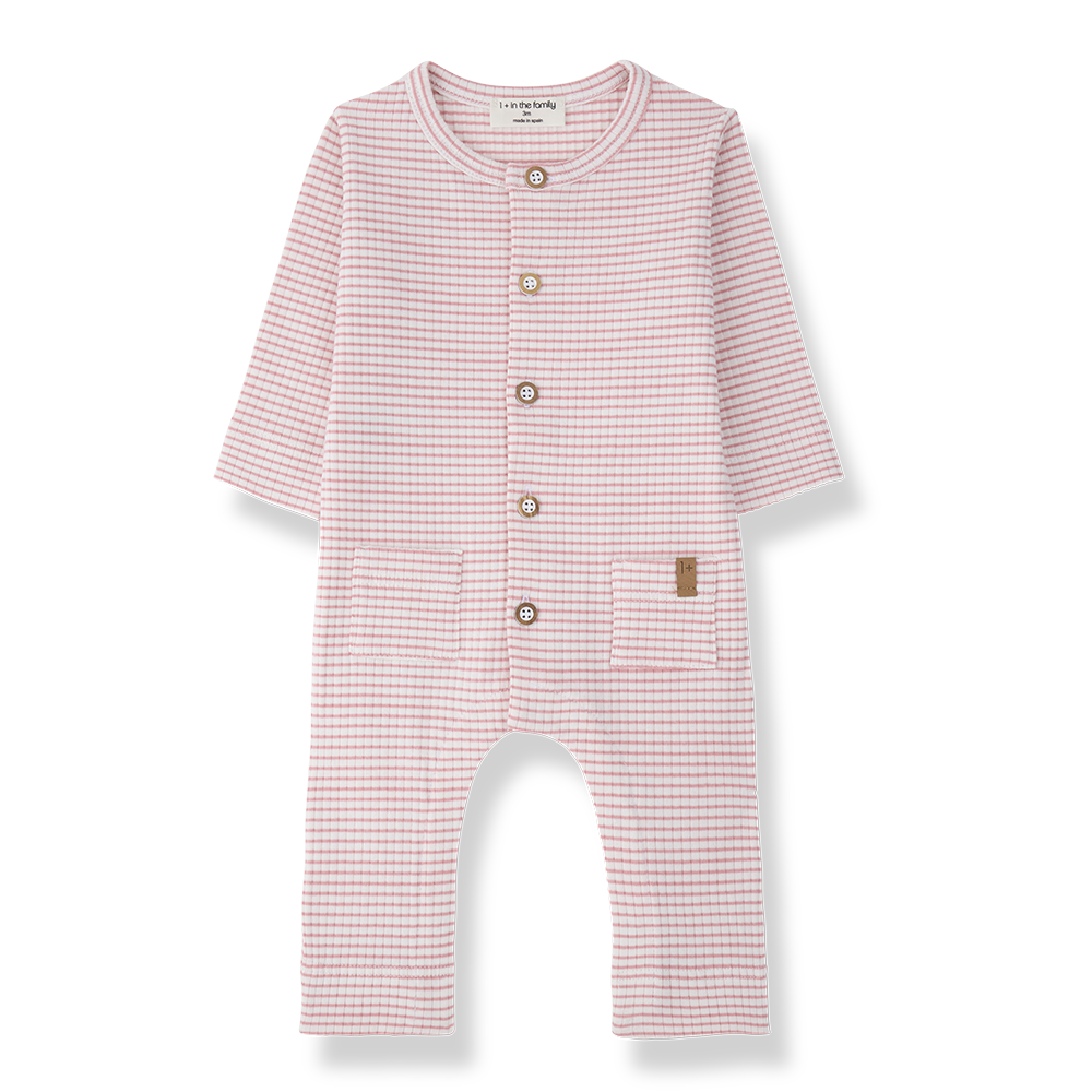 1+ in the family - cambrils rib striped onesie - strawberry