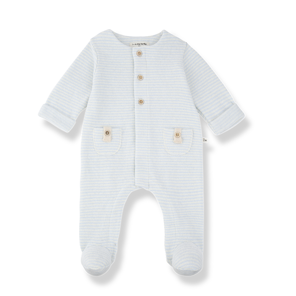 1+ in the family - metz soft striped fleece onesie - ciel