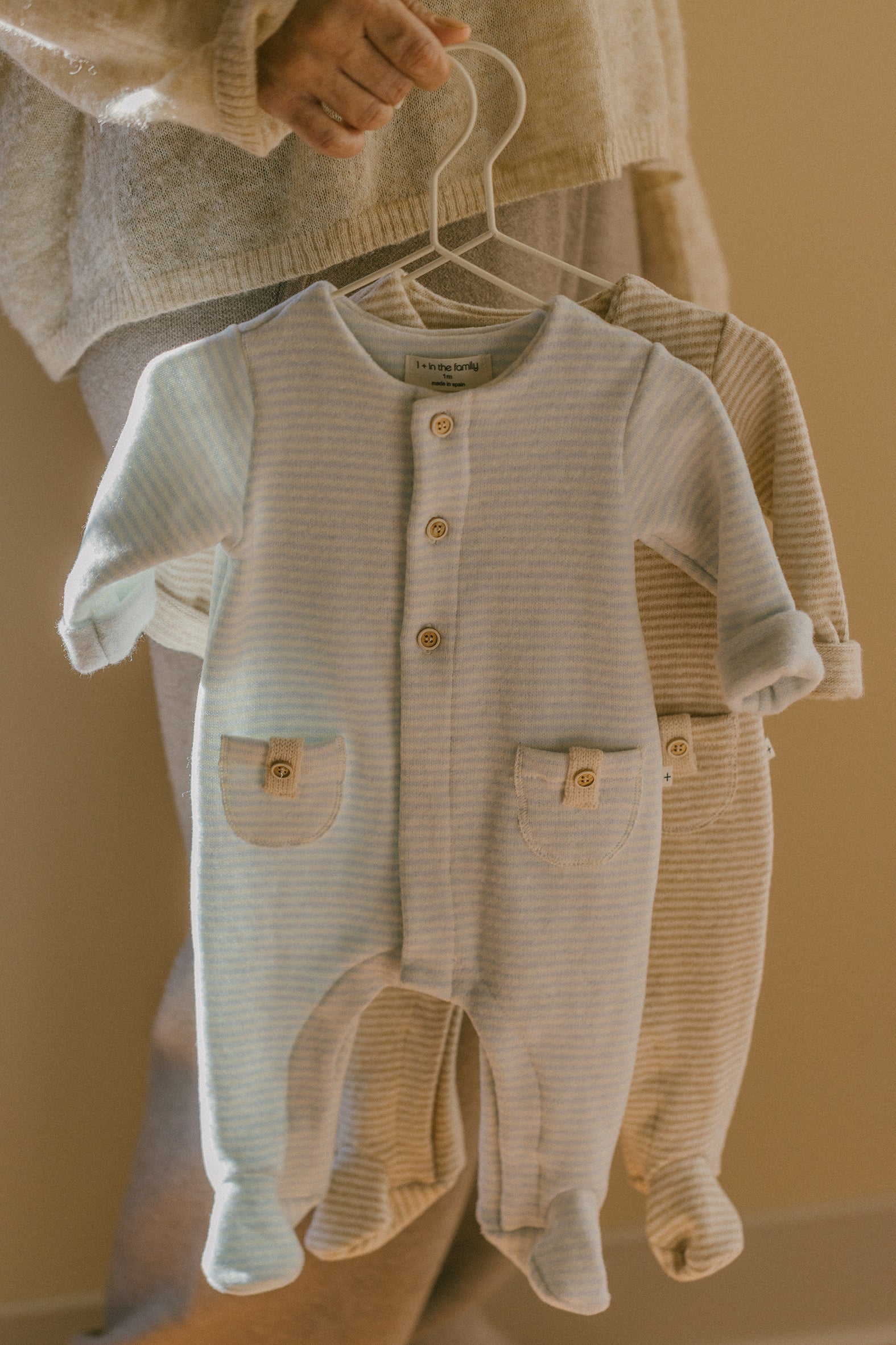 1+ in the family - metz soft striped fleece onesie - ciel