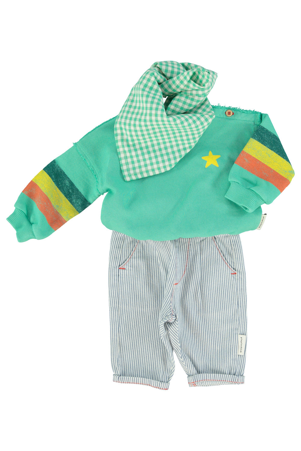 Piupiuchick - sweatshirt - green with multicolor stripes