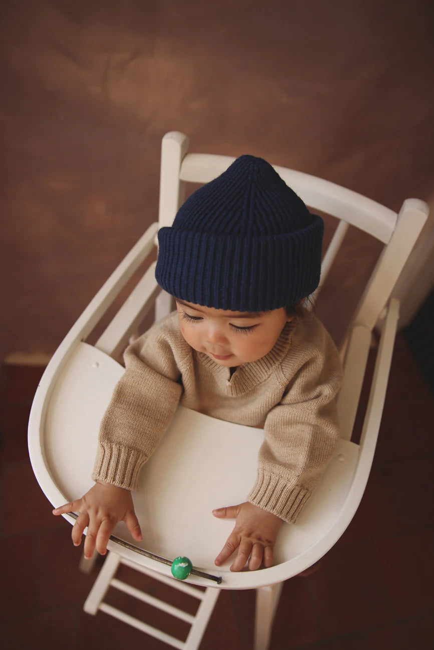 Hvid - beanie fonzie kids - blue