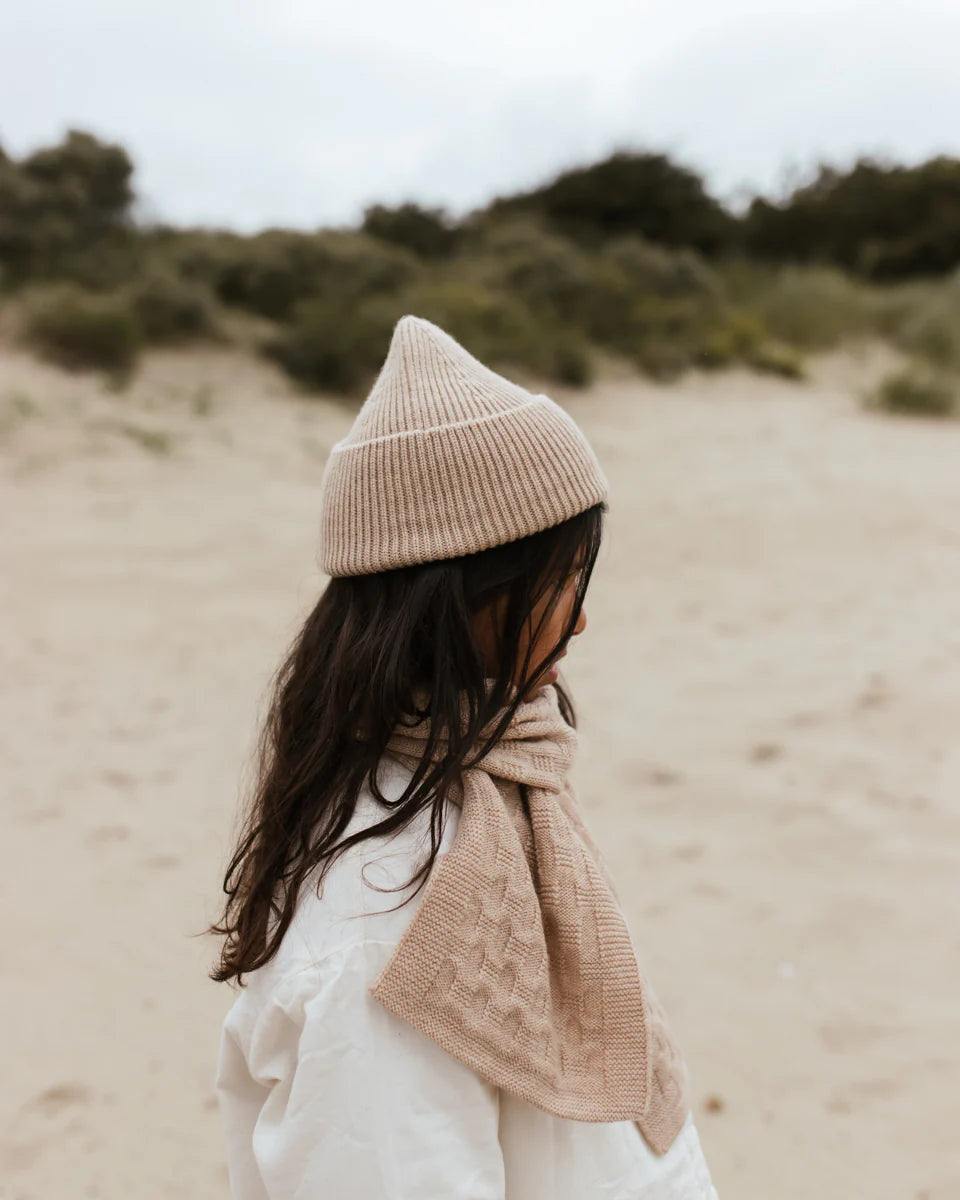 Hvid - beanie fonzie kids - sand