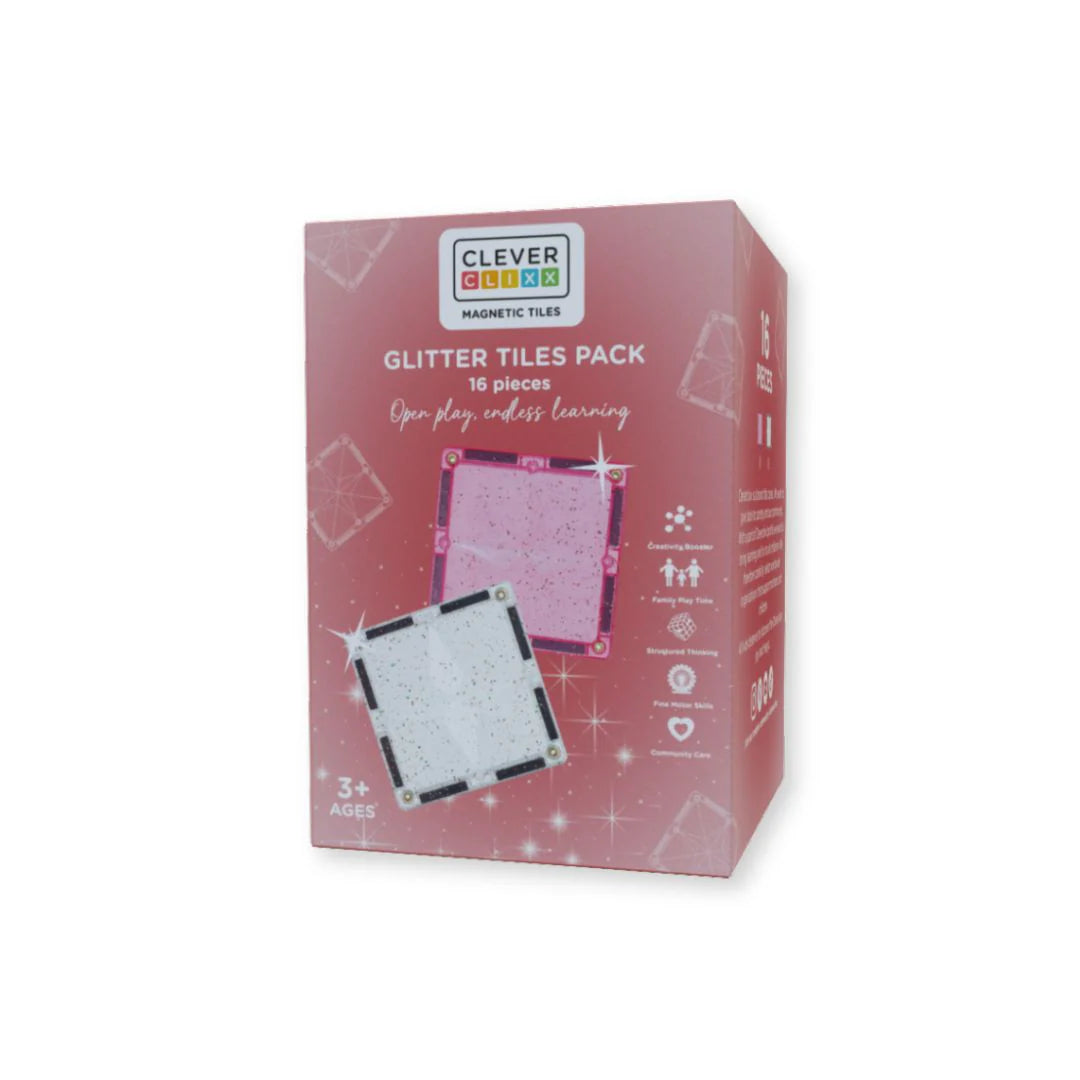 Cleverclixx - glitter tiles pack transparant 16 stuks