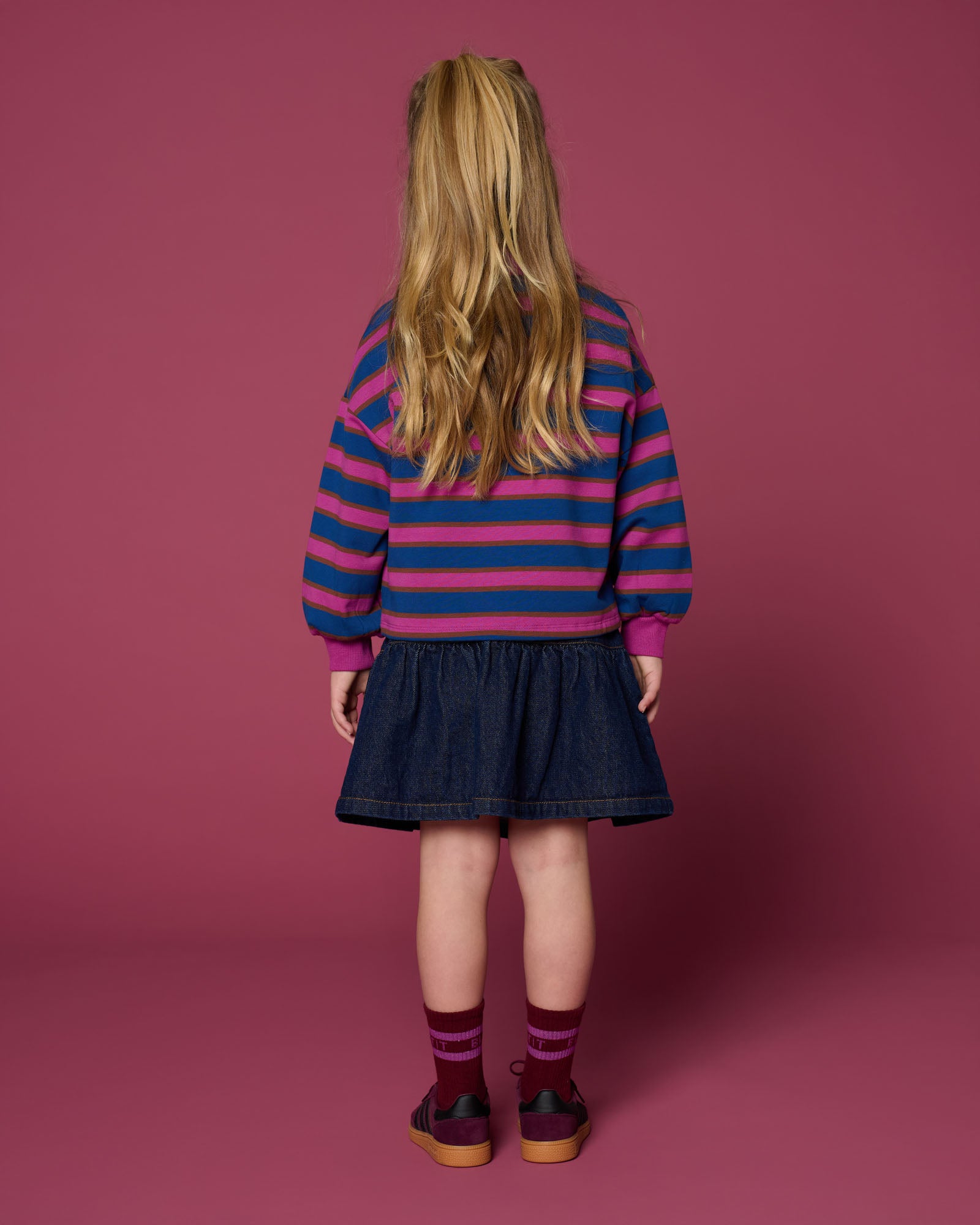 Petit Blush - denim mini ruffle skirt - dark blue