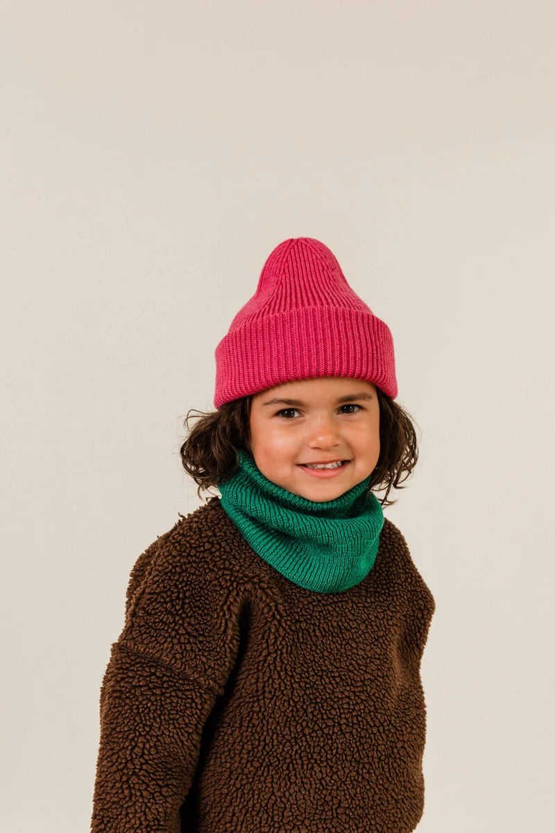 Hvid - beanie fonzie kids - fuchsia