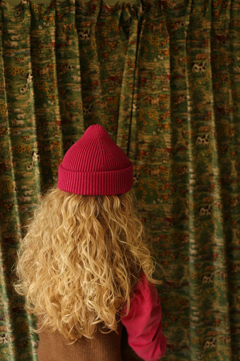 Hvid - beanie fonzie kids - fuchsia