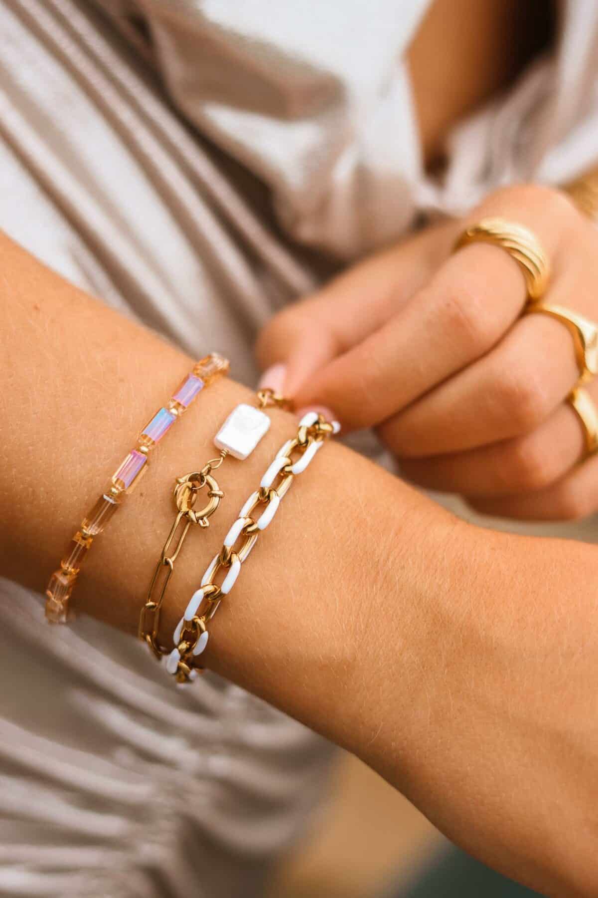 Label Kiki - white chain bracelet gold