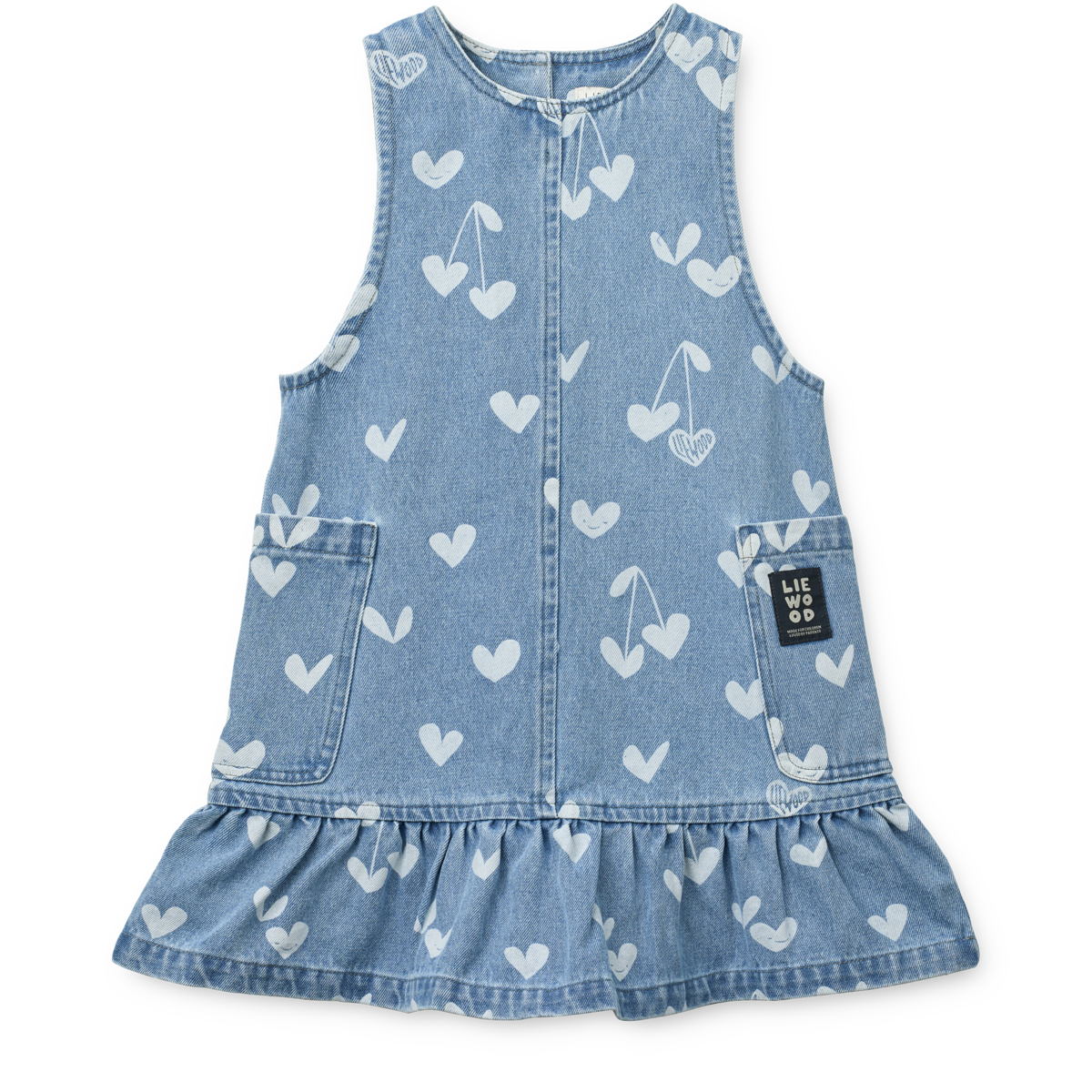 Liewood - angelica printed denim frill dress - sweatheart / light blue denim