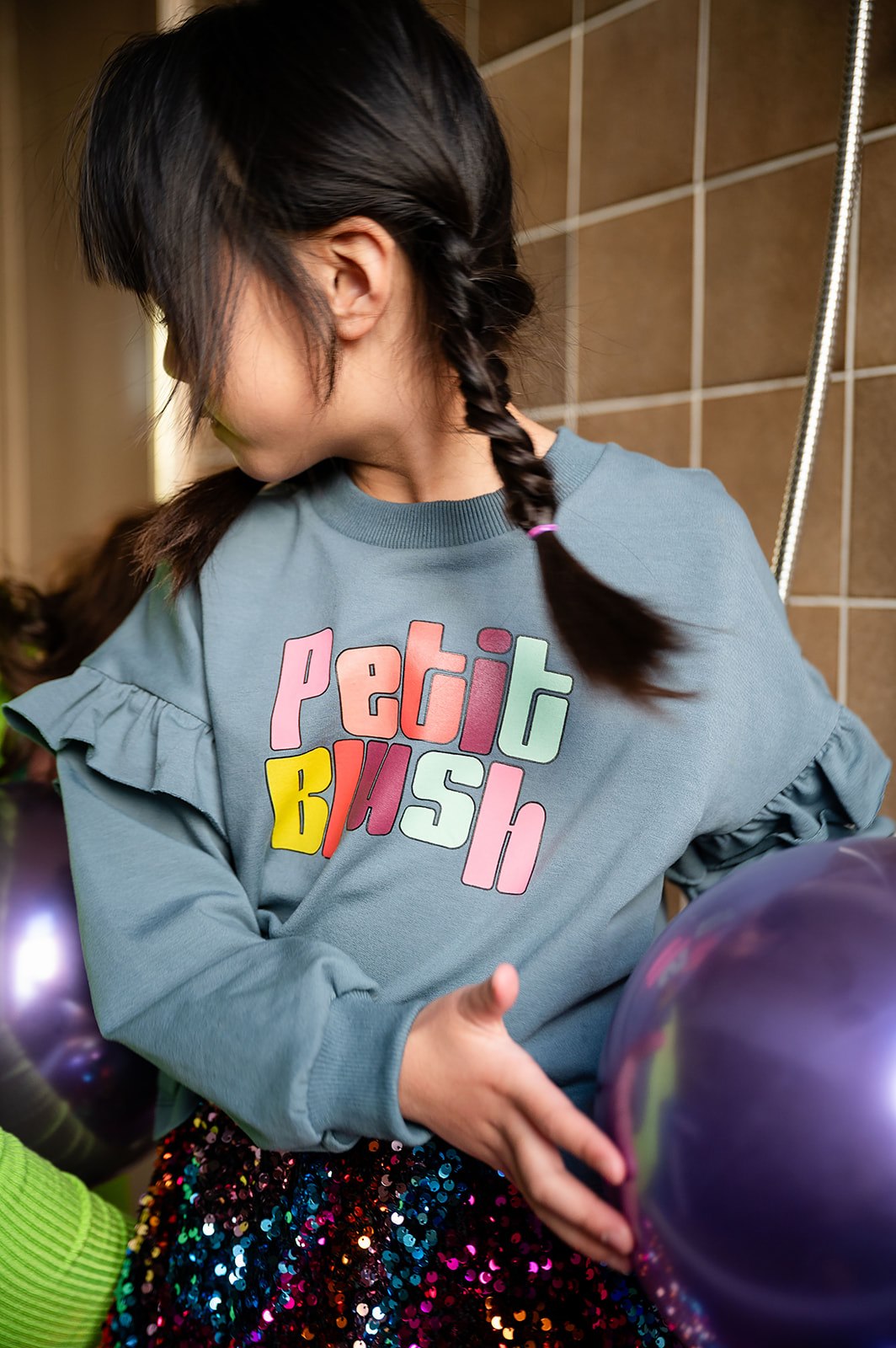 Petit Blush - june ruffle sweater - stormy weather