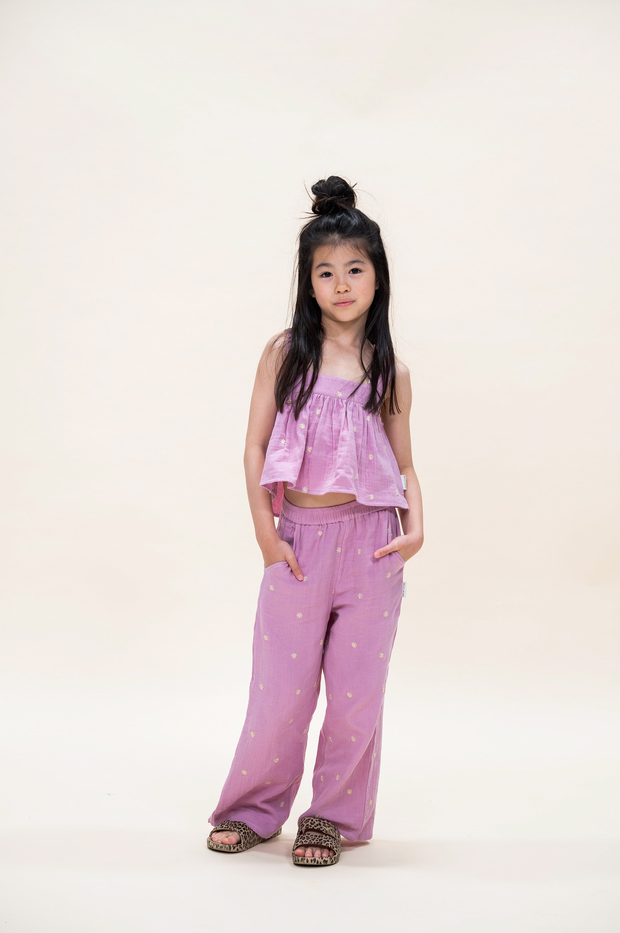 Petit Blush - wide leg pants embroidery - lilas