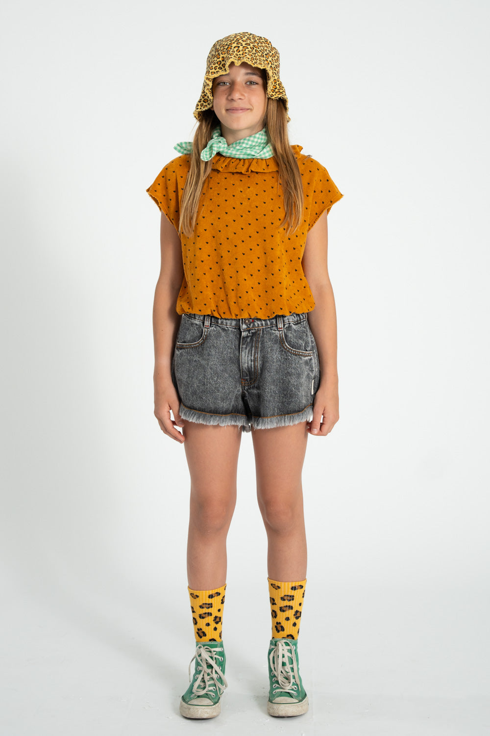 Piupiuchick - short with fringes - washed black denim