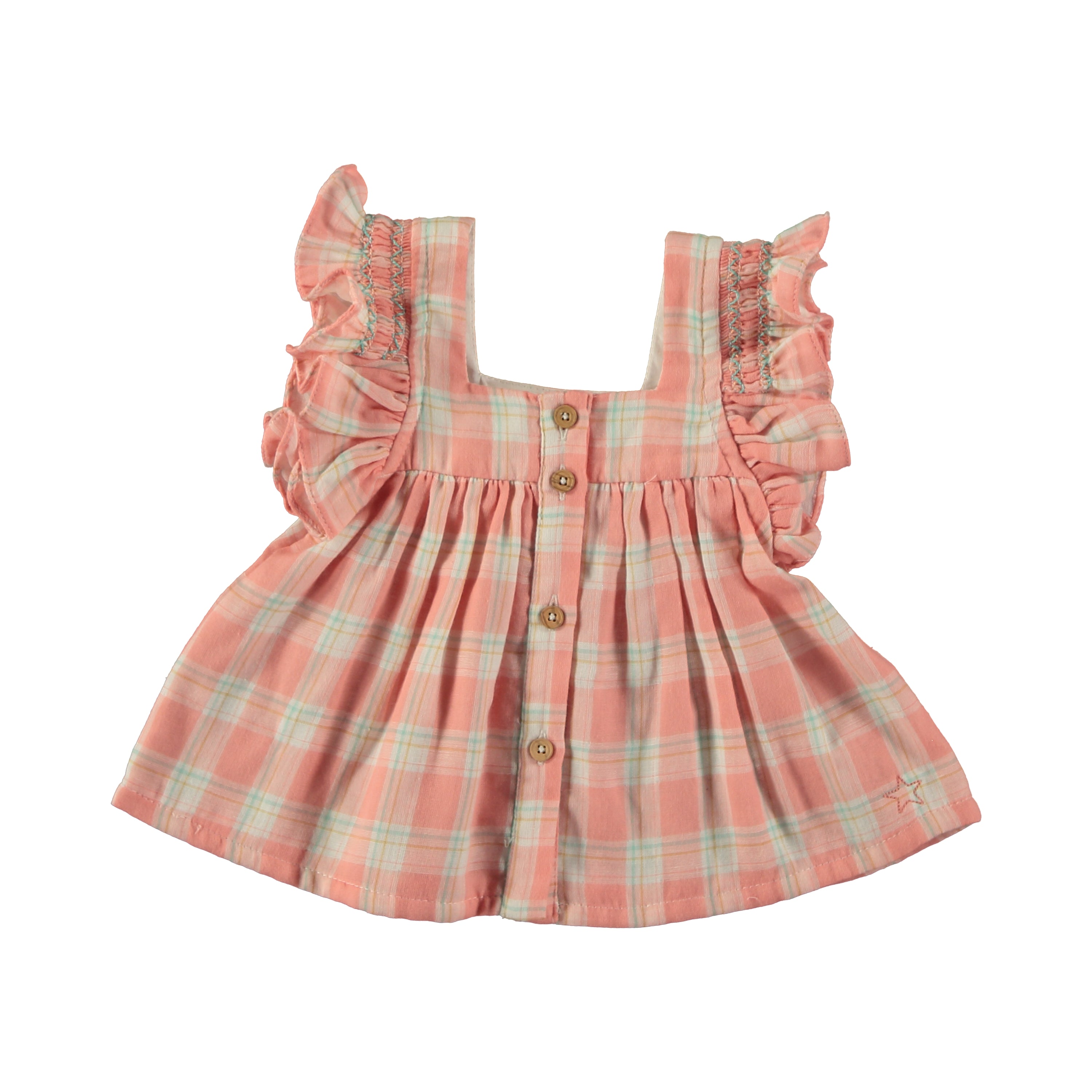 Tocoto Vintage - blouse with checks and buttons - pink