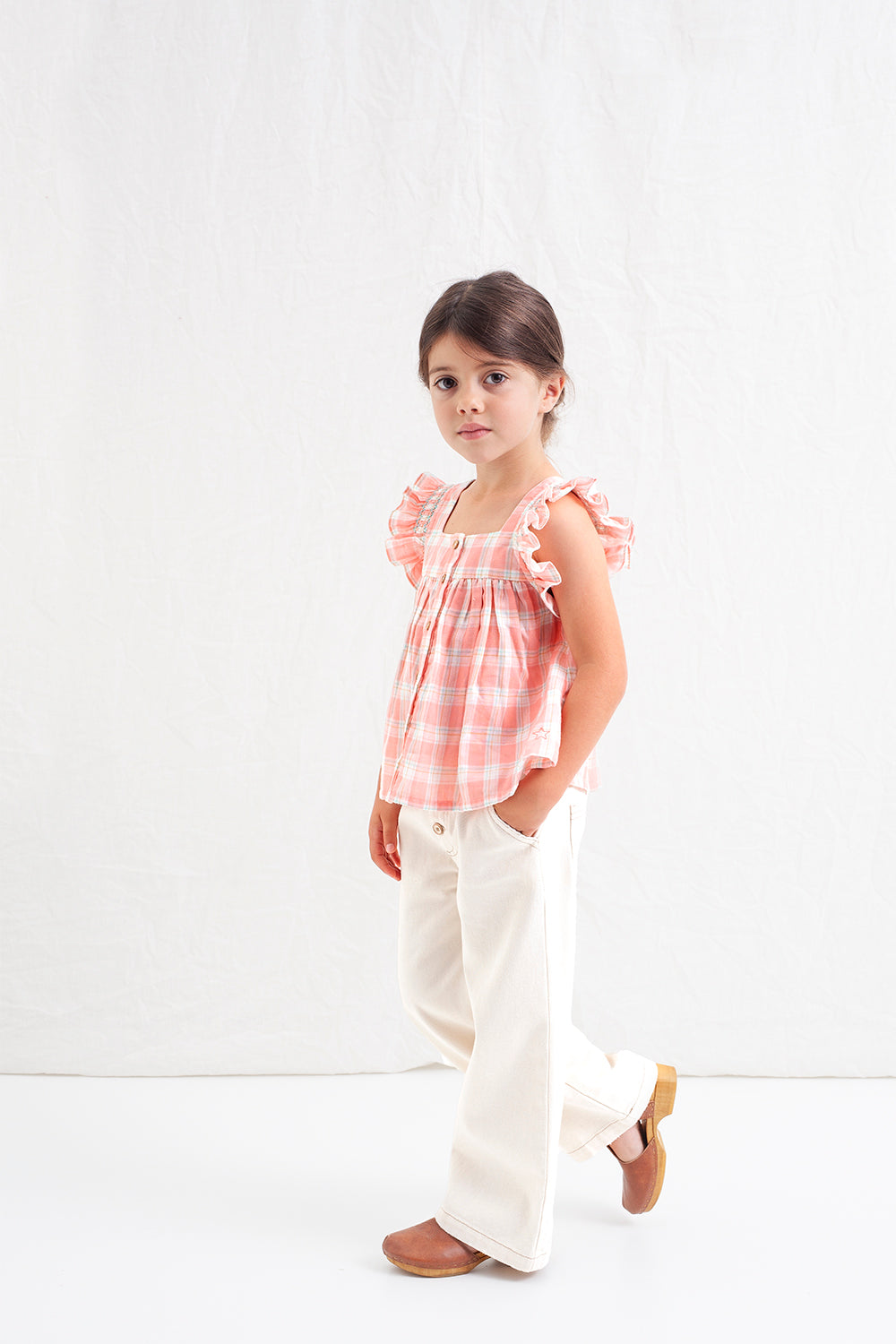 Tocoto Vintage - blouse with checks and buttons - pink