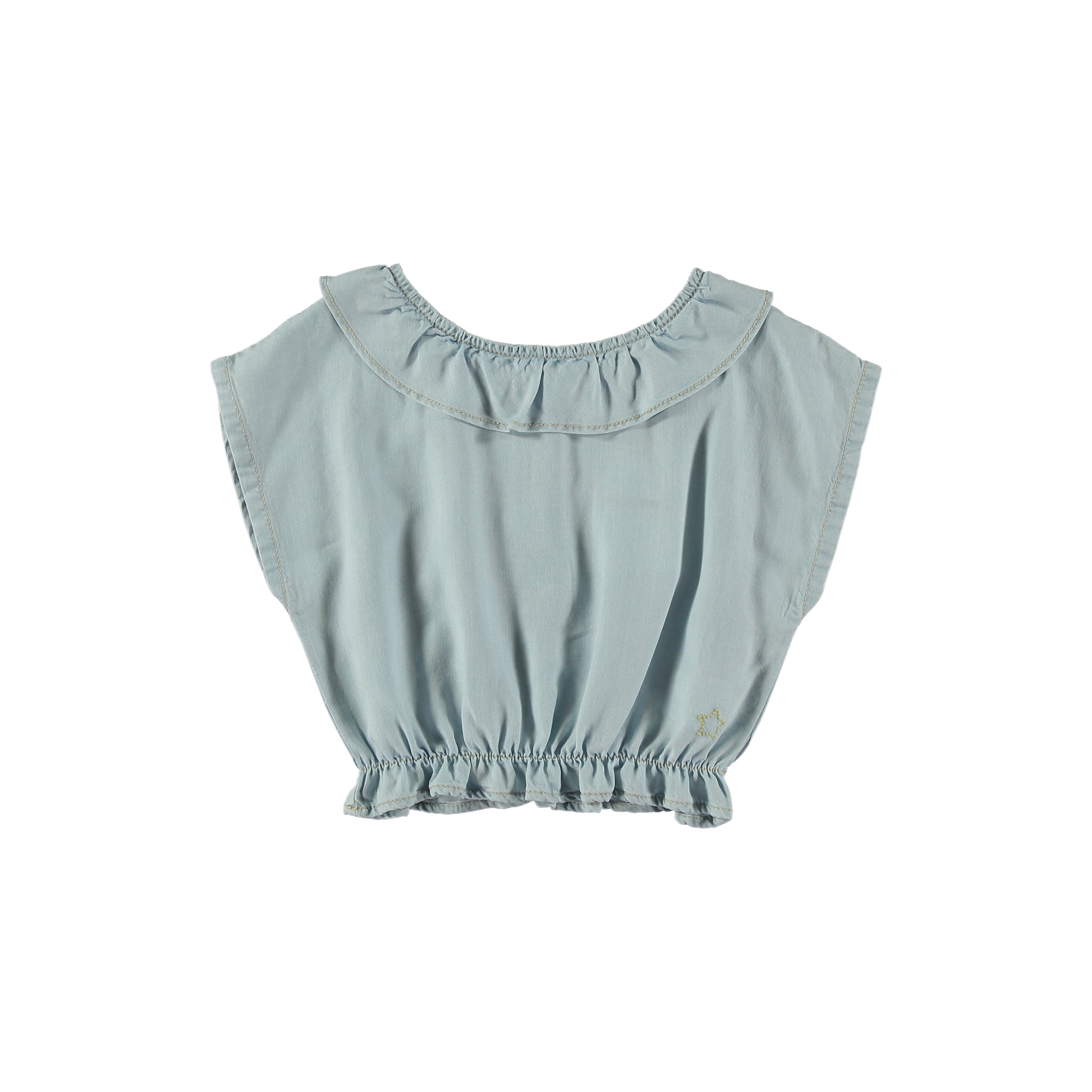 Tocoto Vintage - kid short sleeve ruffled blouse - blue