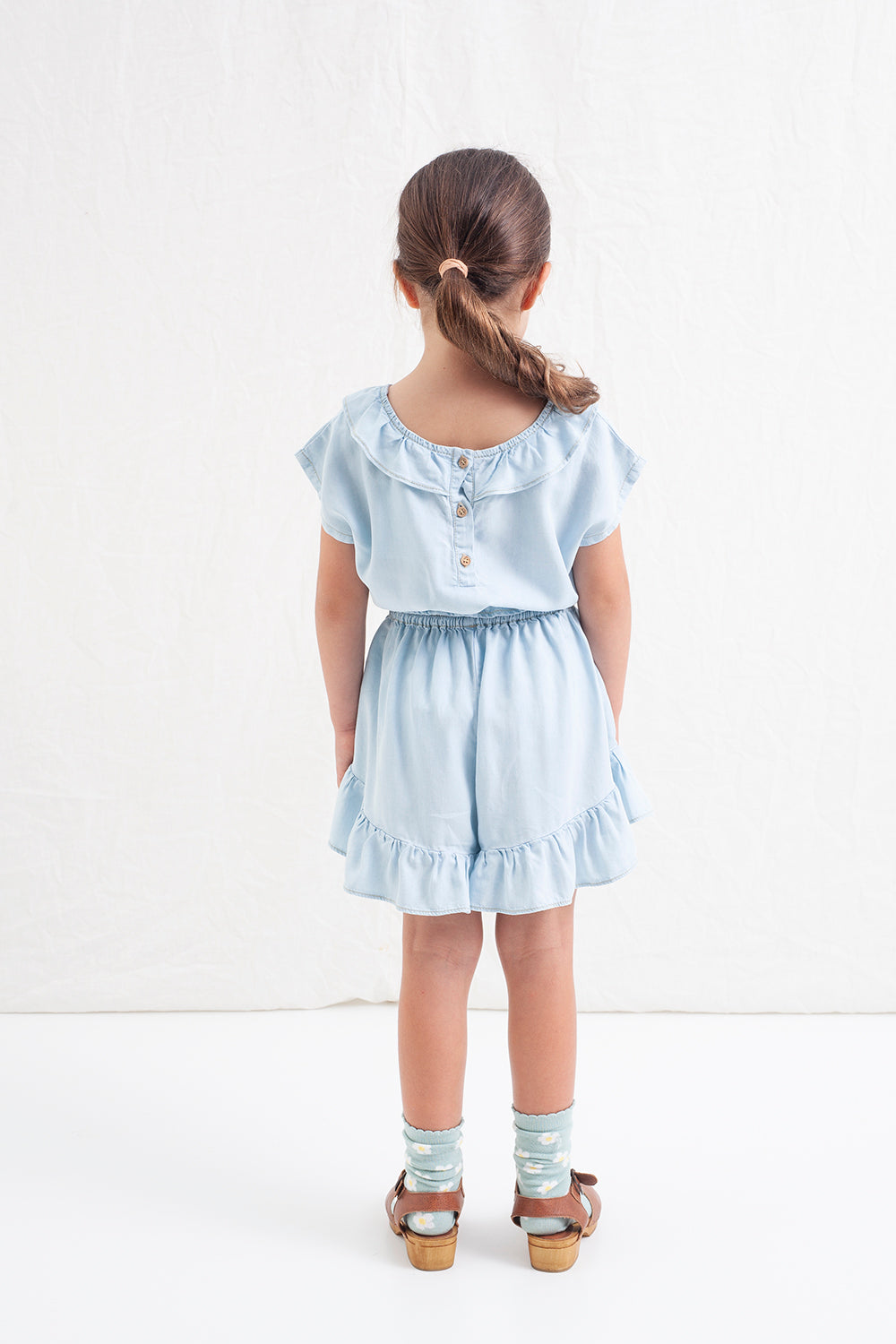 Tocoto Vintage - kid short sleeve ruffled blouse - blue