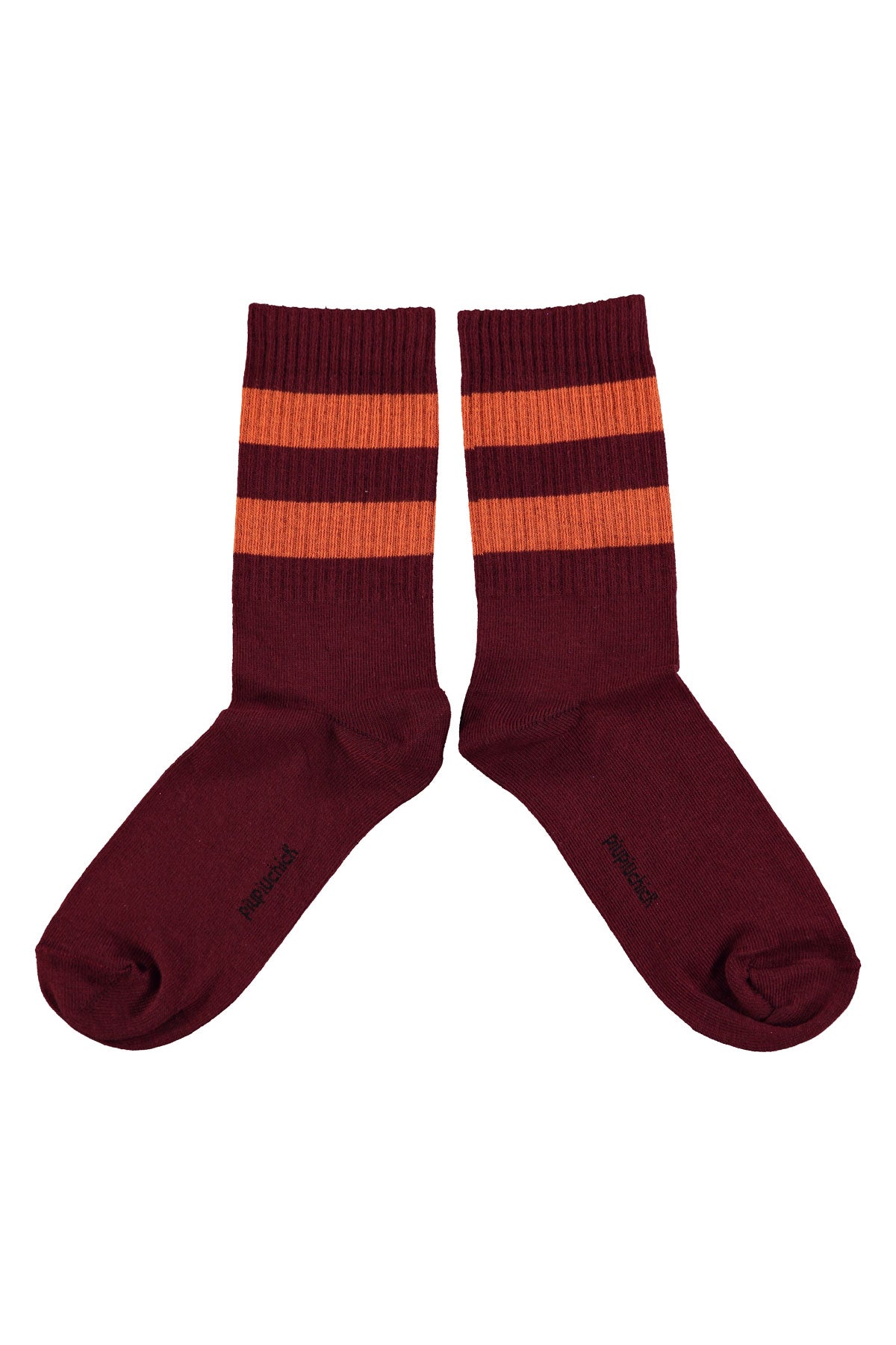 Piupiuchick - socks - bordeaux with orange stripes