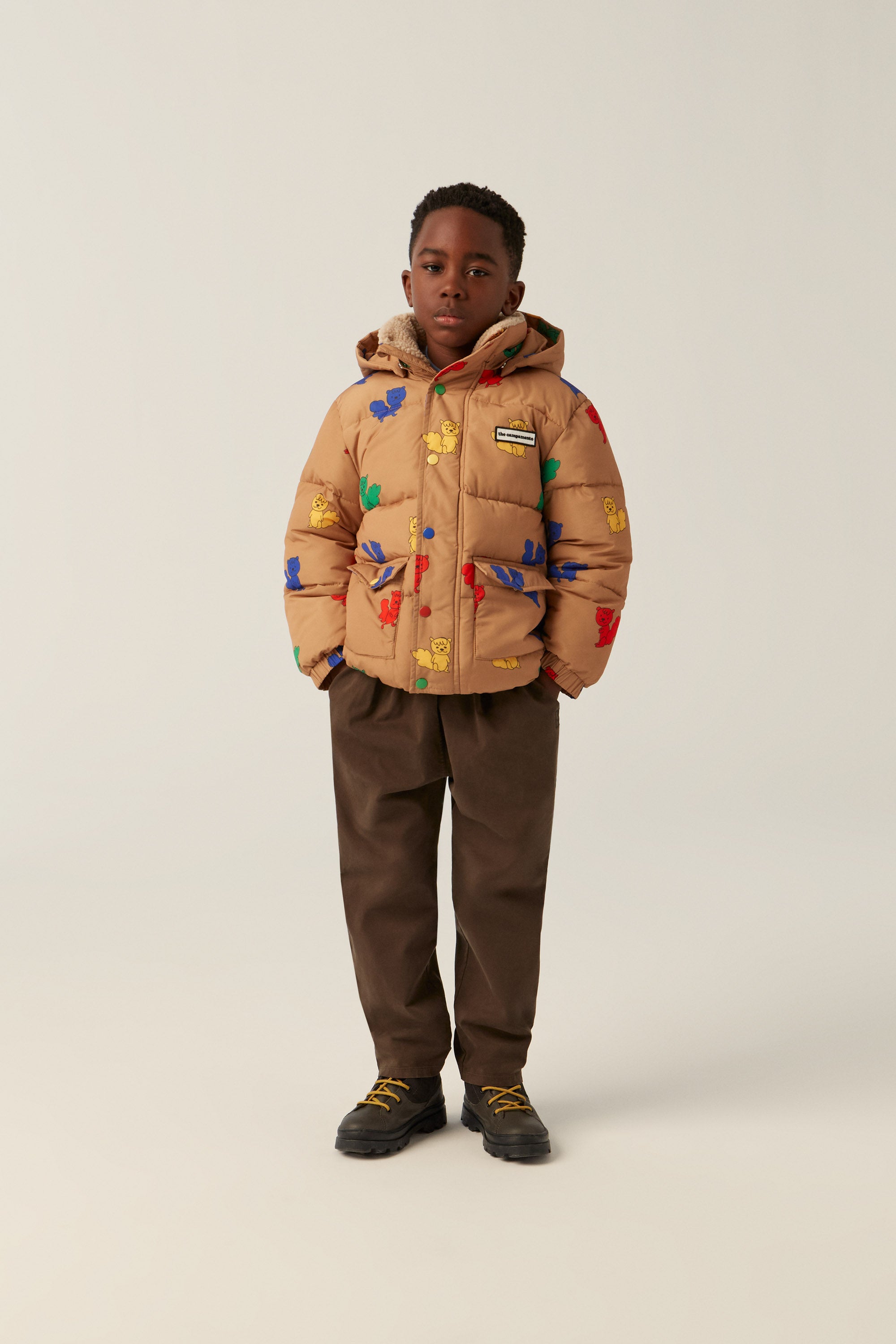 The Campamento - multicolor squirrels puffer jacker - camel