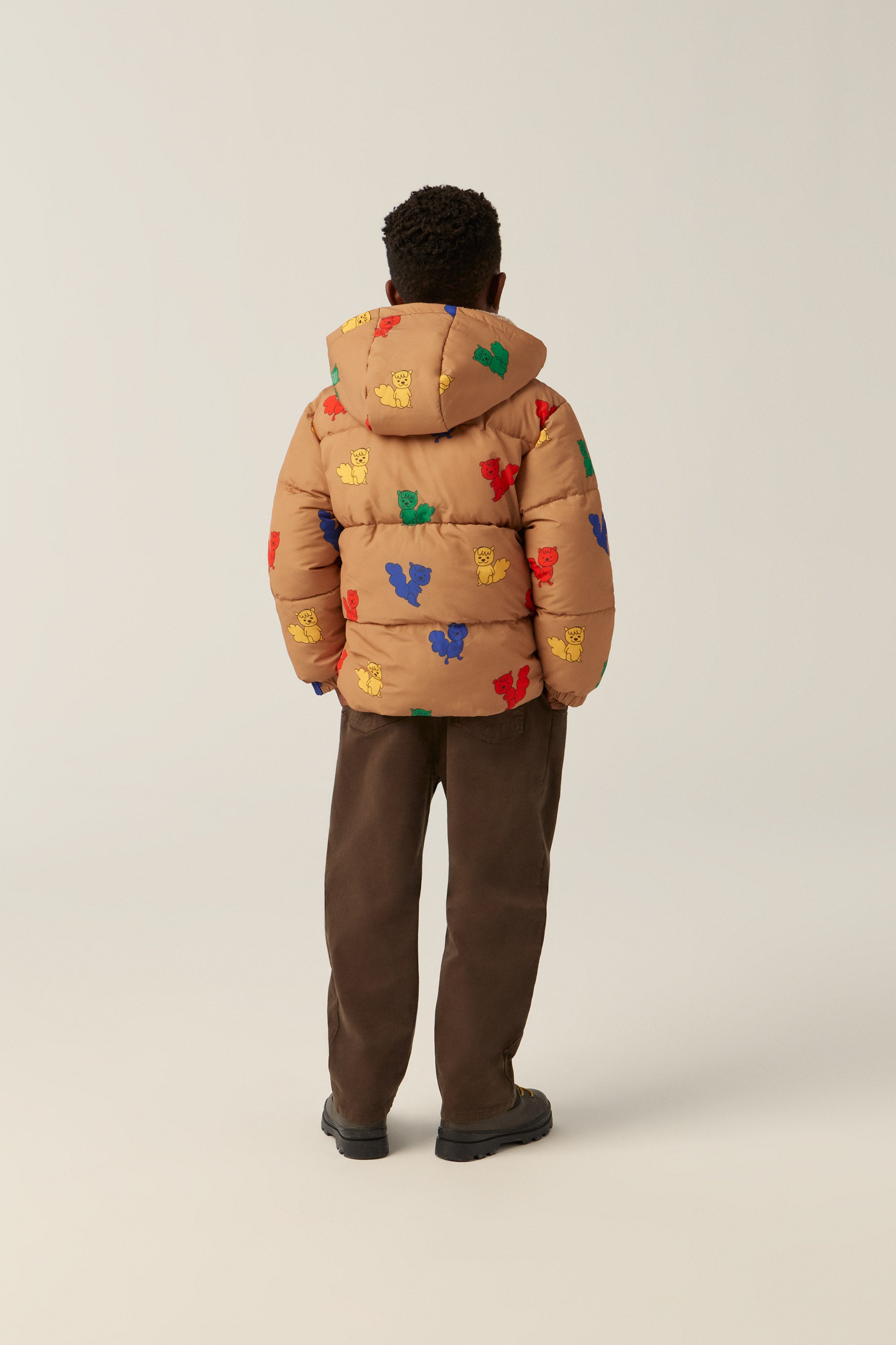 The Campamento - multicolor squirrels puffer jacker - camel