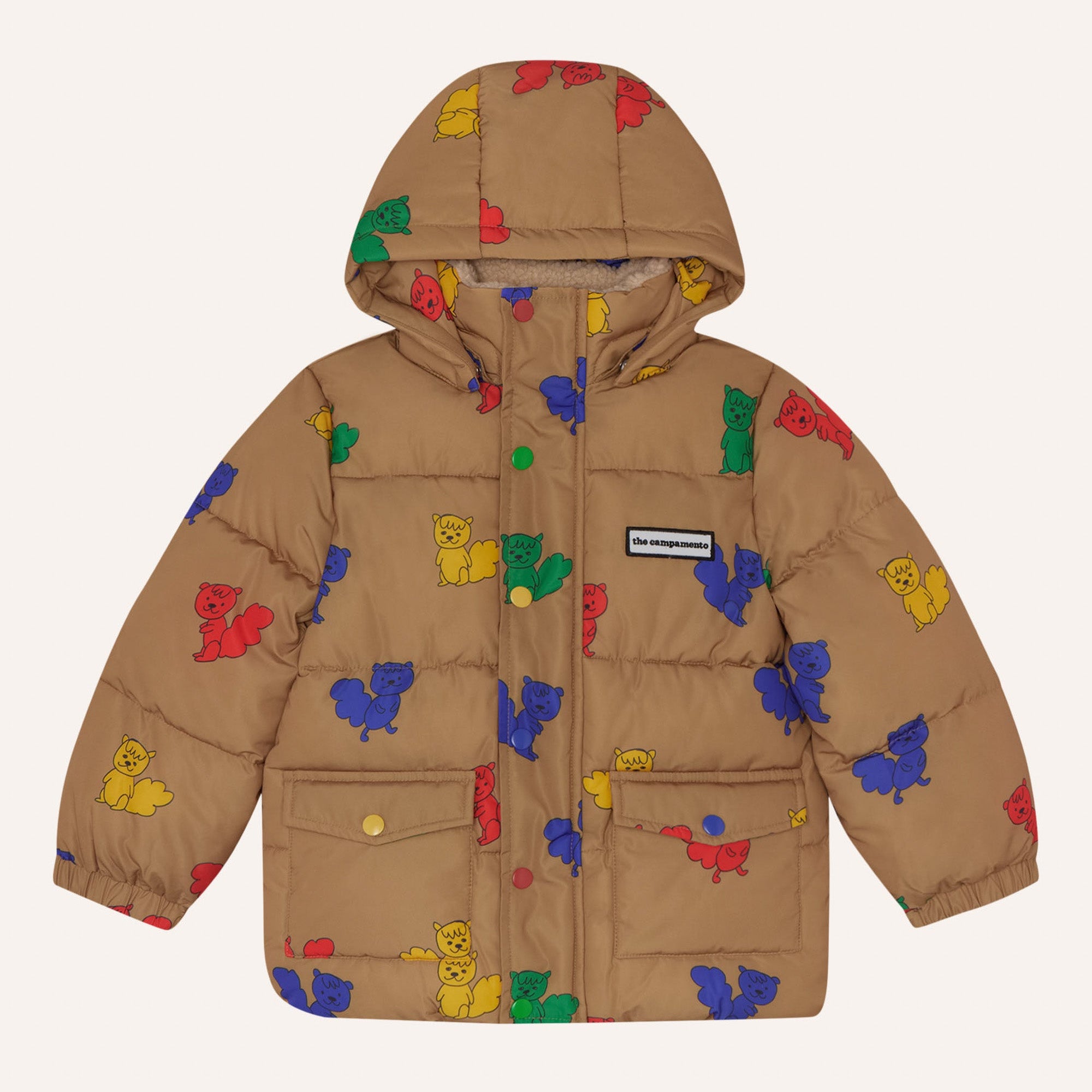 The Campamento - multicolor squirrels puffer jacker - camel