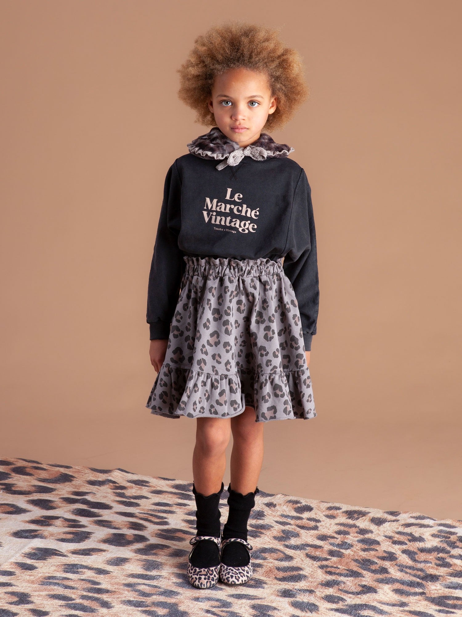 Tocoto Vintage - mini plush animal print skirt - brown