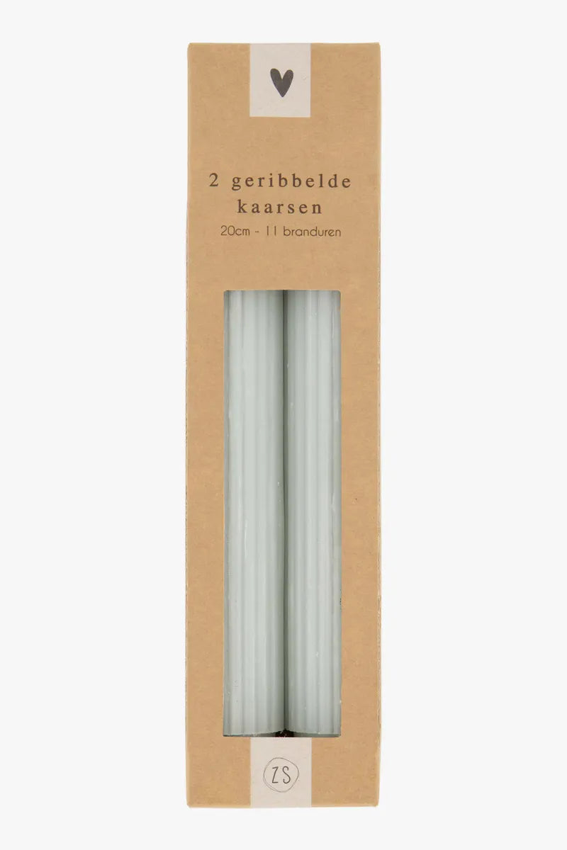 Zusss - geribbelde kaarsen 20cm - saliegroen