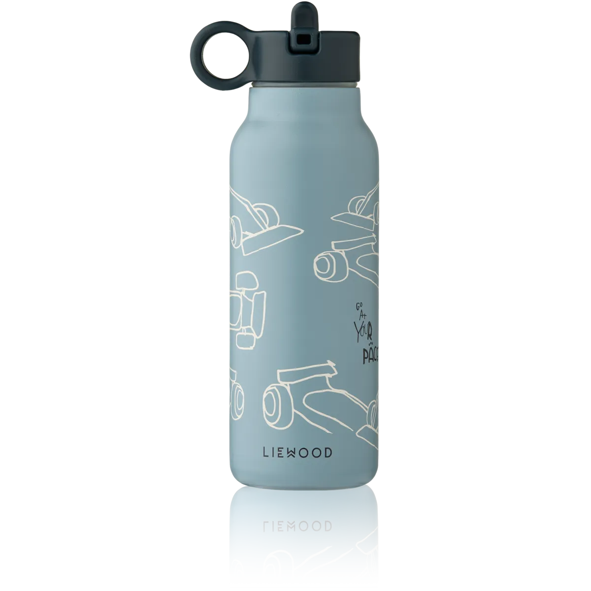 Liewood - falk water bottle - race cars / beach blue
