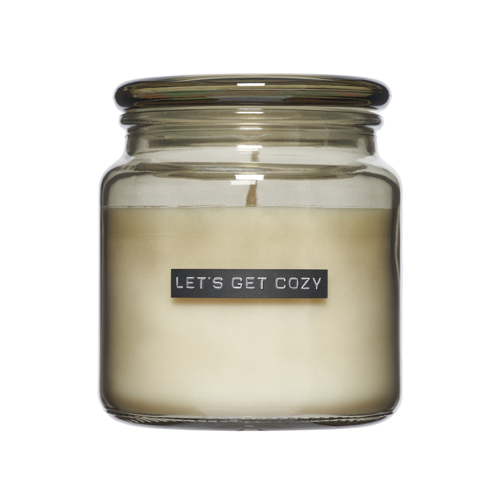 Wellmark - big scented candle smokey black - let's get cozy