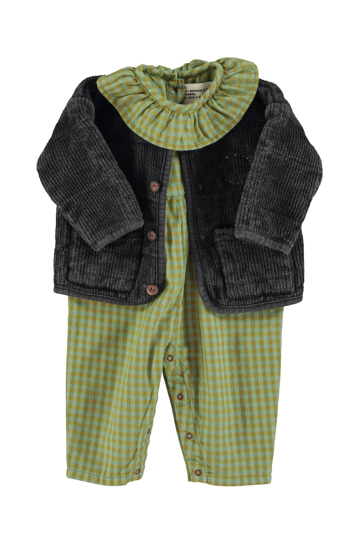 Piupiuchick - baby jumpsuit with collar - green checkered