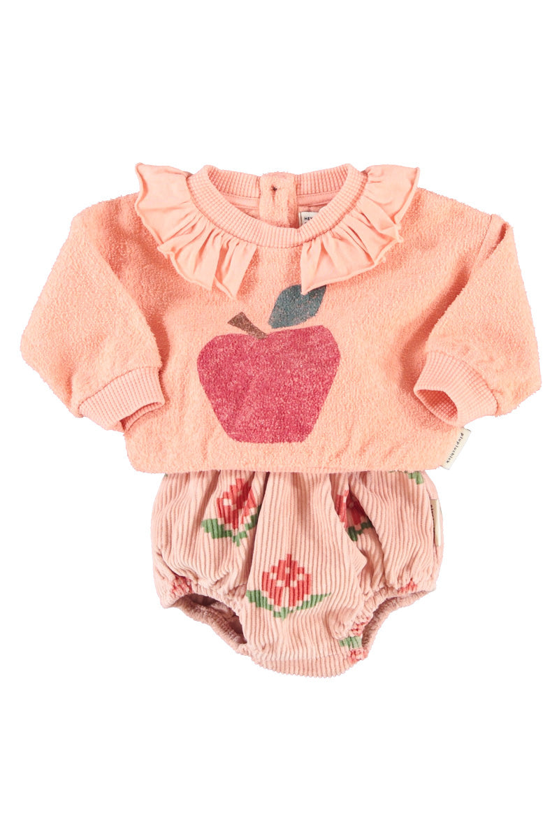 Piupiuchick - sweatshirt with collar - pink with apple print