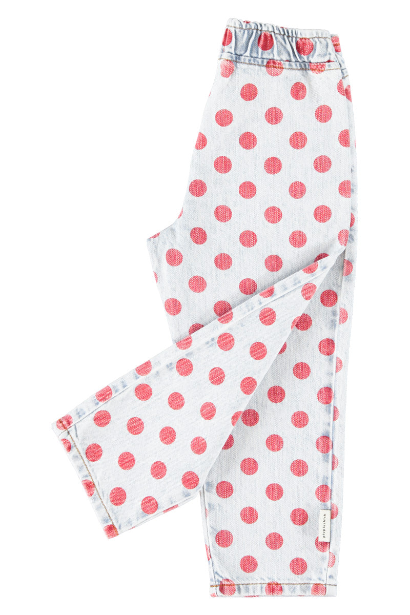 Piupiuchick - trousers - light blue denim with red dots