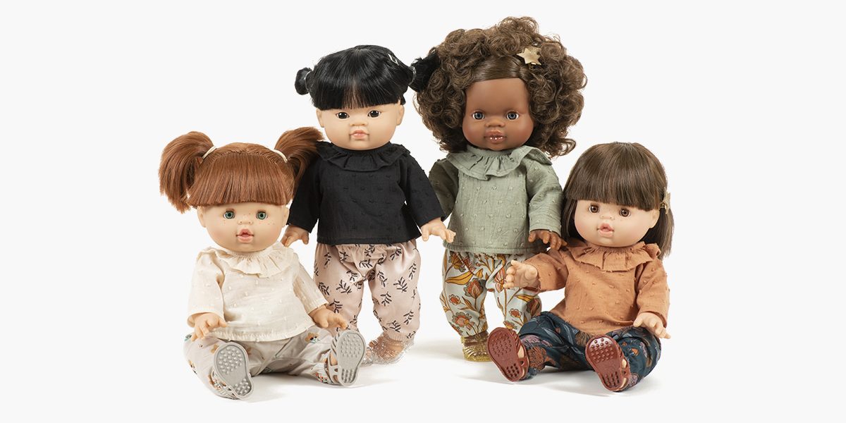 Minikane - poppenkleertjes - broekje en t-shirt blauw/camel