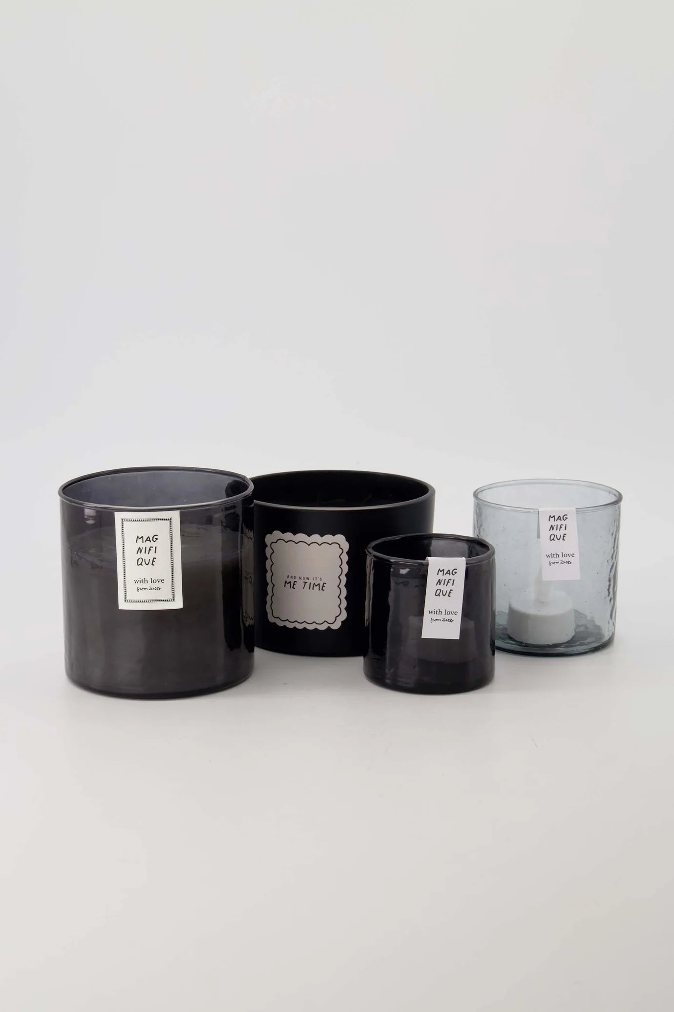 Zusss - waxinelichthouder hammered glas M - grijsblauw