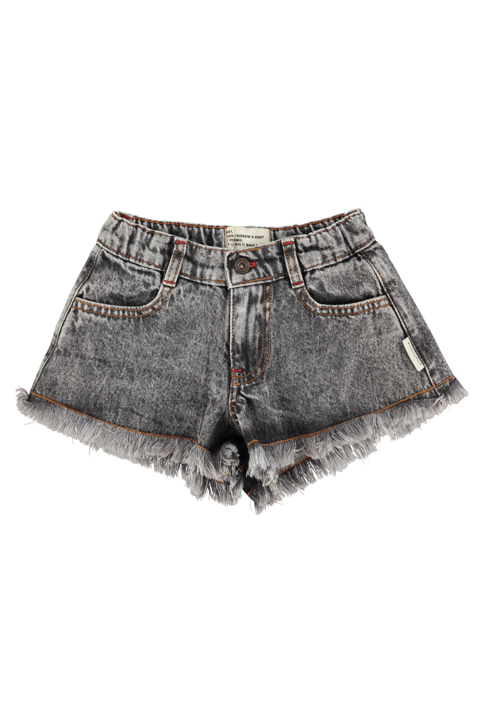Piupiuchick - short with fringes - washed black denim