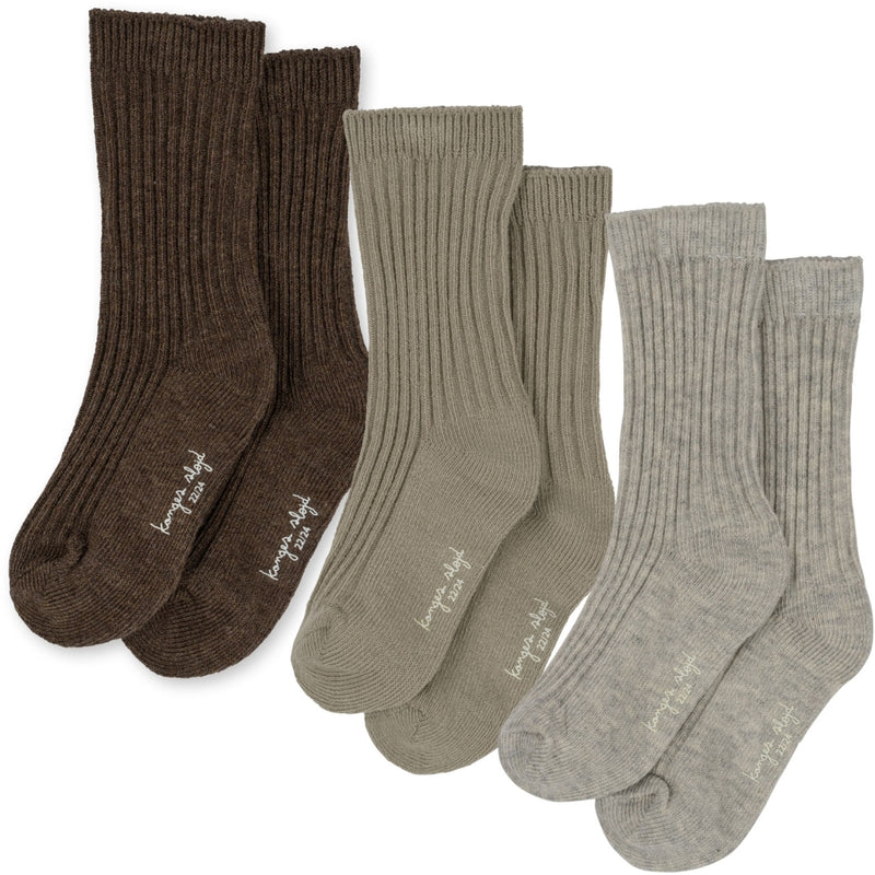 Konges Slojd - 3 pack rib socks - soft grey / ment / brown