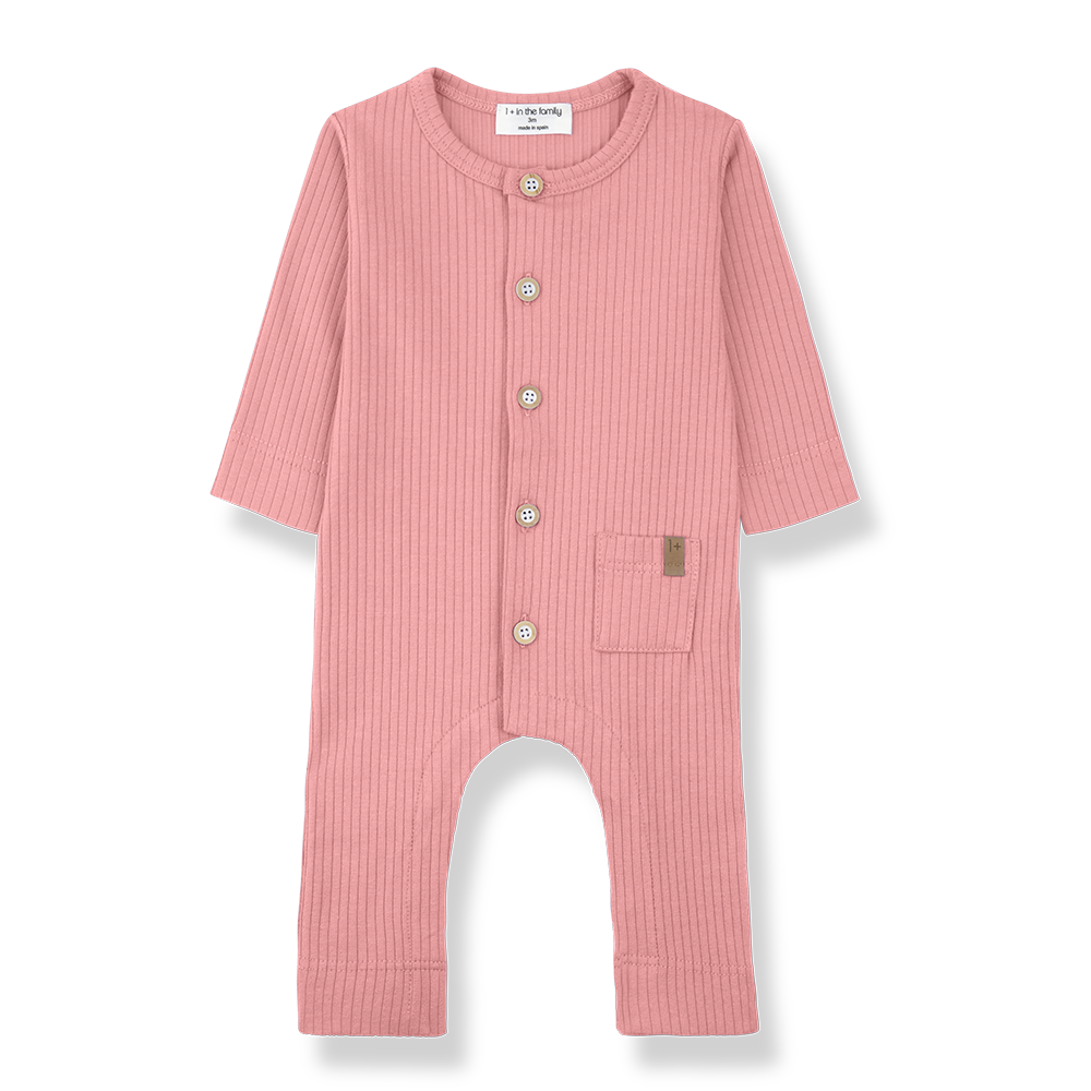1+ in the family - caproig rib onesie - strawberry