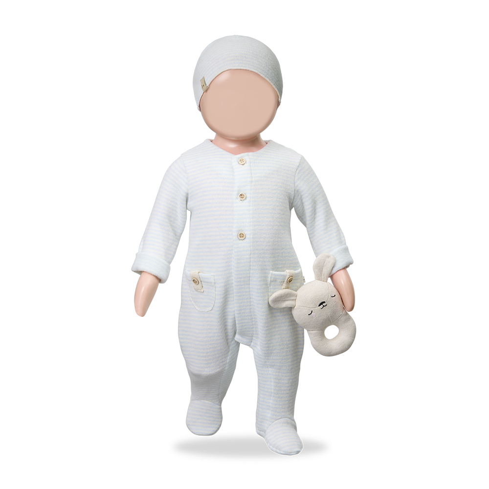1+ in the family - metz soft striped fleece onesie - ciel
