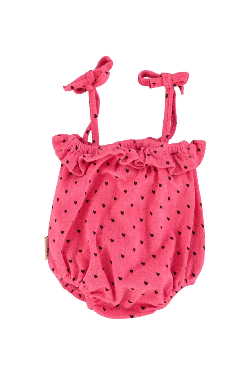 Piupiuchick - baby romper with ruffles - pink with black hearts
