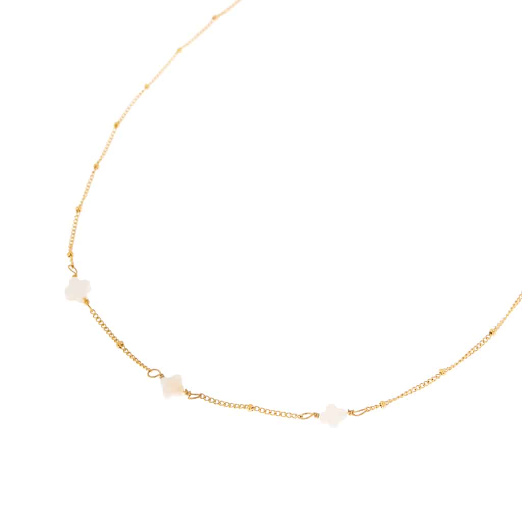 Label Kiki - white clover necklace gold