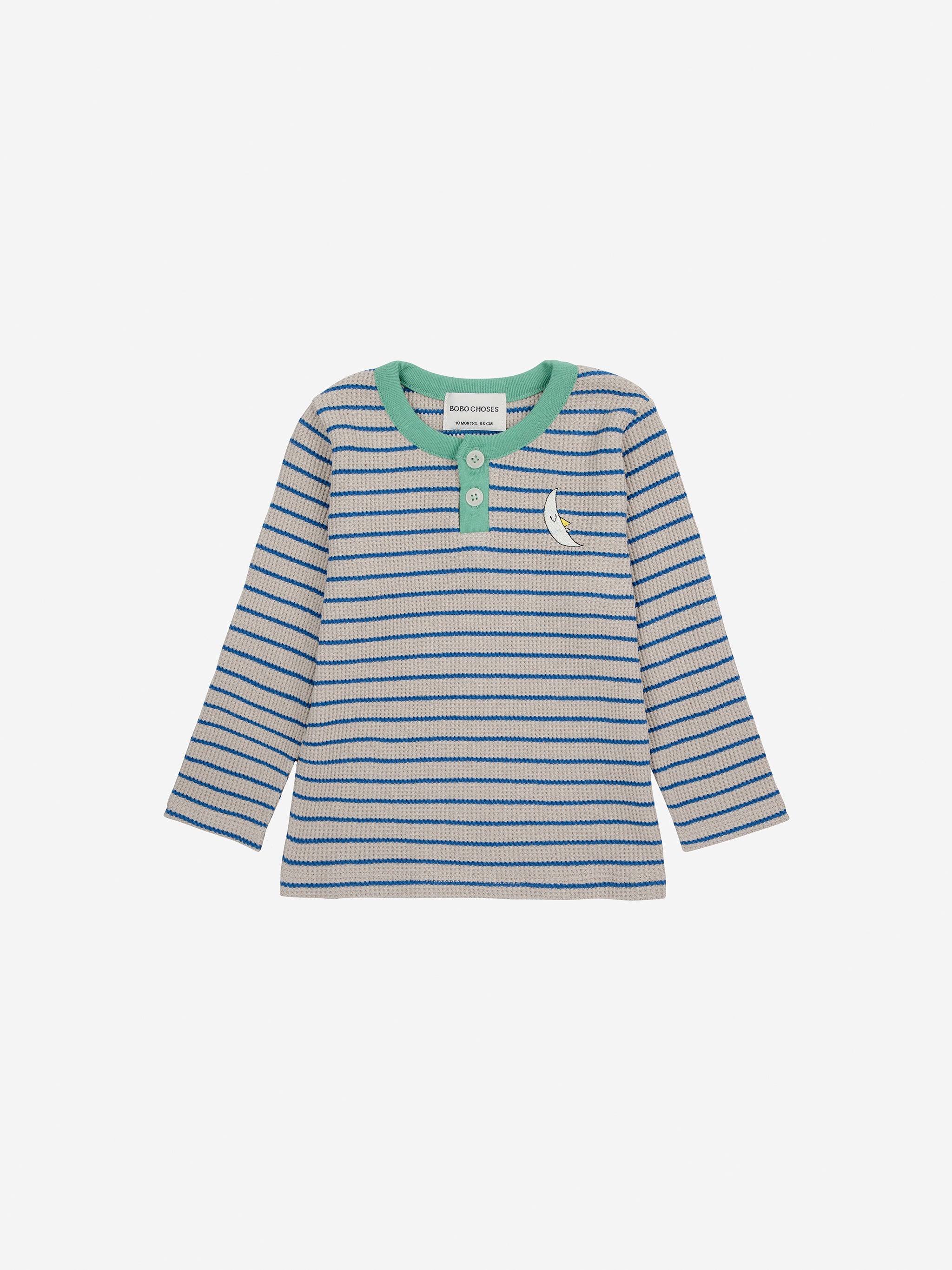 Bobo Choses - stripes waffle buttoned tshirt - blue