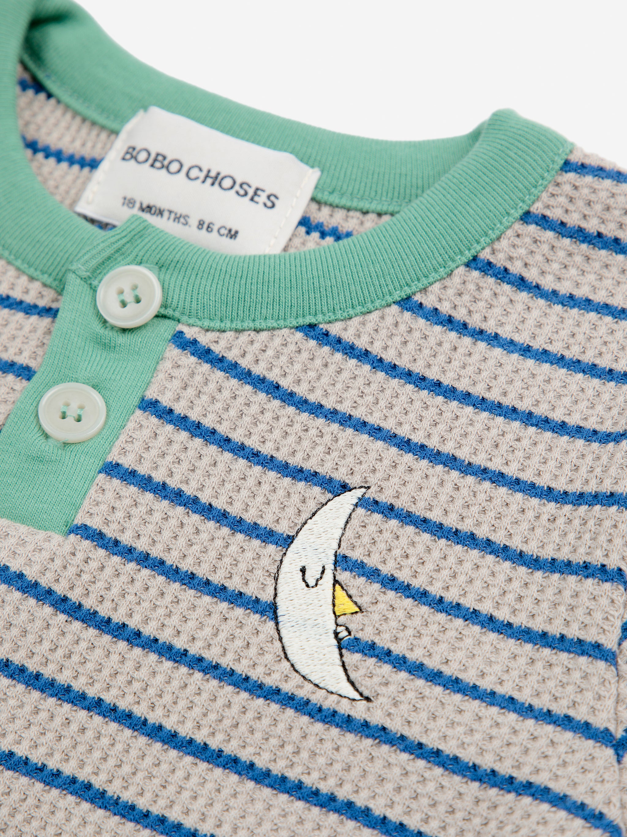 Bobo Choses - stripes waffle buttoned tshirt - blue