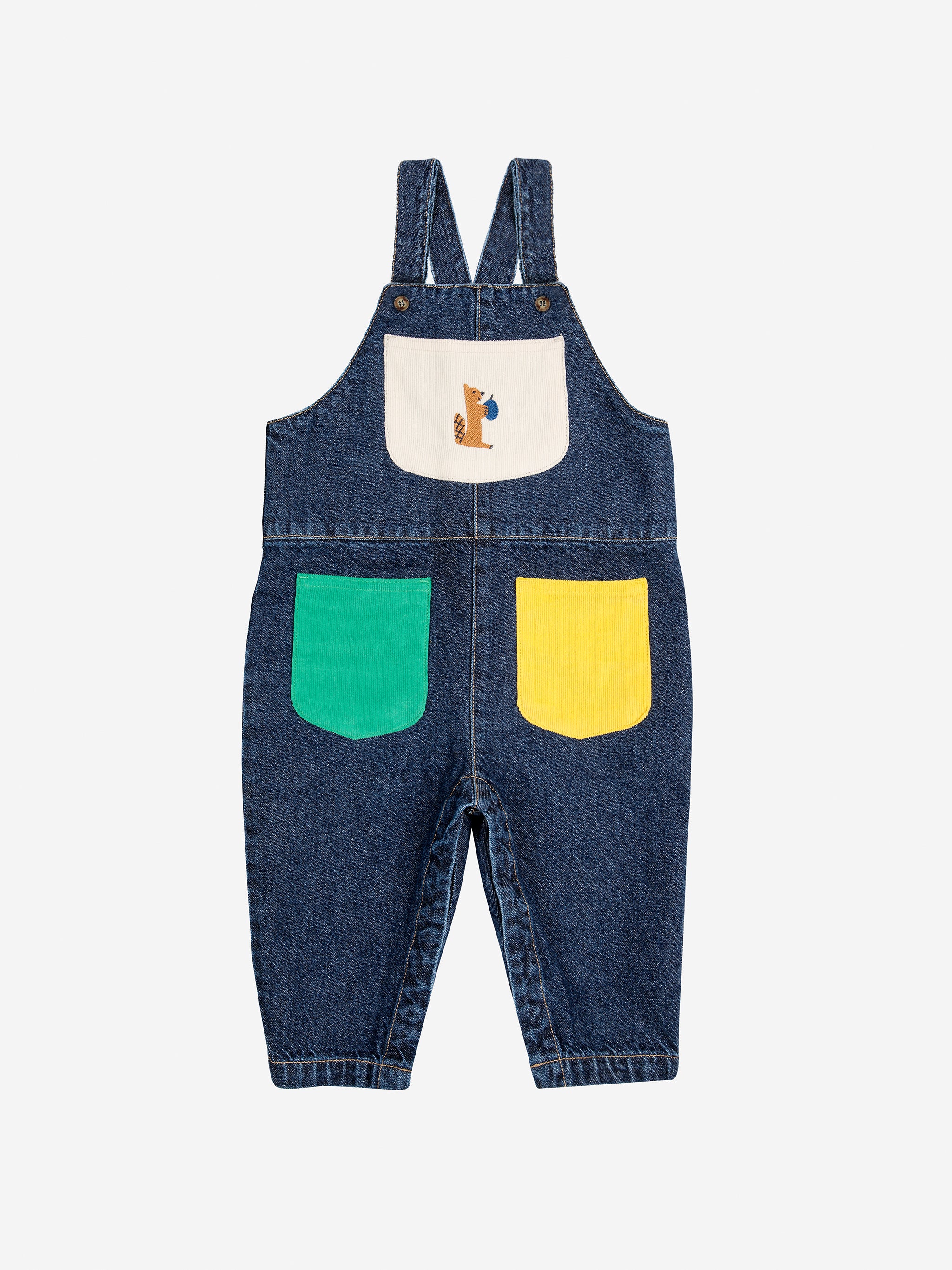 Bobo Choses - hungry squirrel denim dungaree - navy blue