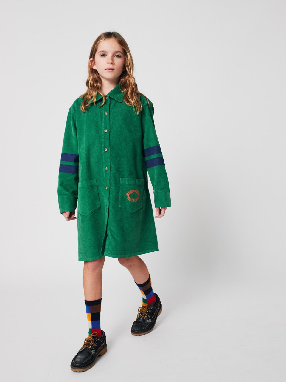 Bobo Choses - tic tac toe coduroy shirt dress - green