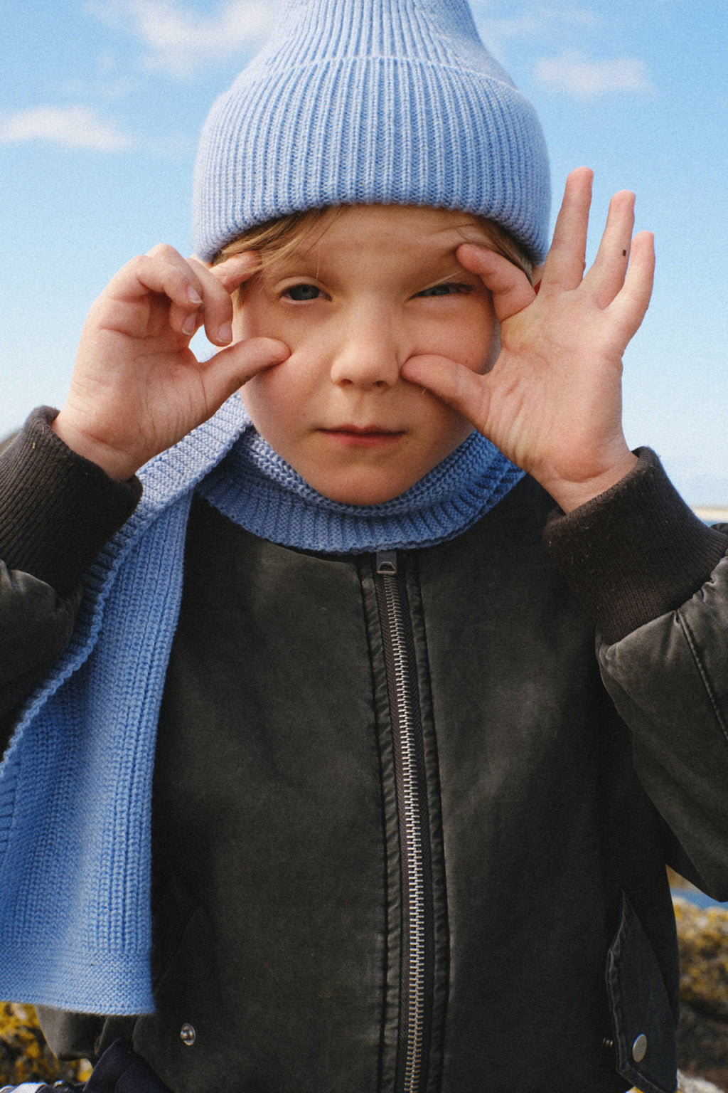 Hvid - beanie fonzie kids - light blue