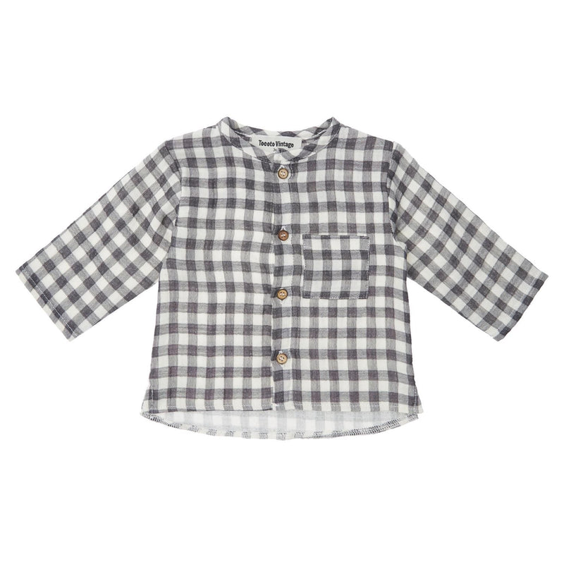 Tocoto Vintage - baby checked maho neck shirt - off-white