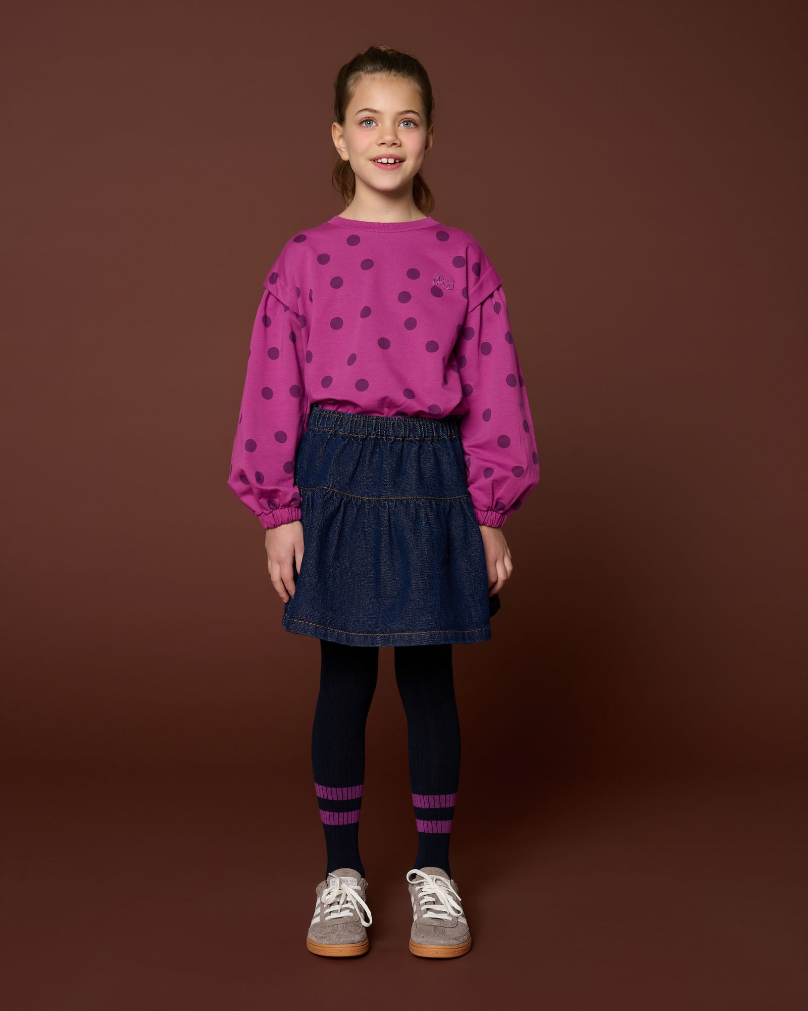 Petit Blush - denim mini ruffle skirt  - dark blue